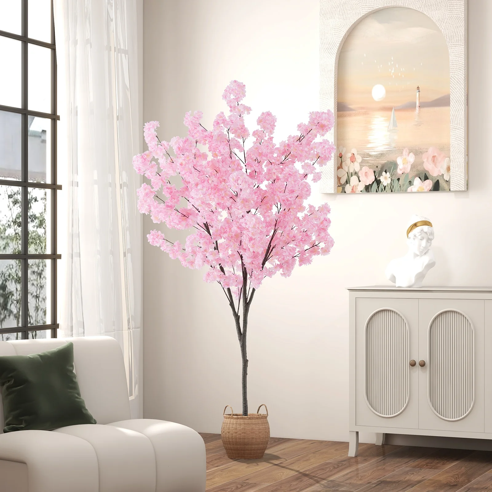 6.5 FT Artificial Cherry Blossom Tree, 900 Pink Flowers, Pink - Image 2