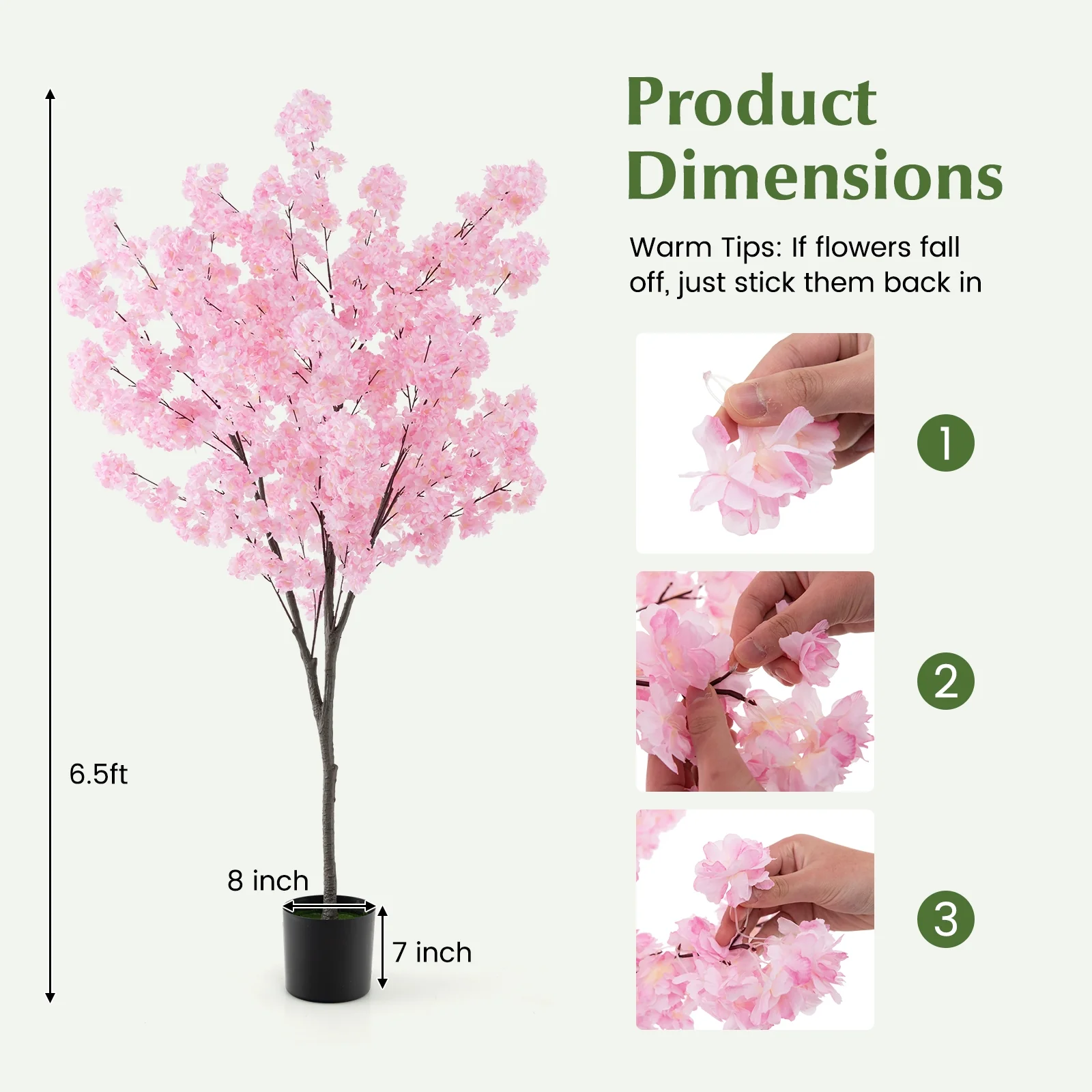6.5 FT Artificial Cherry Blossom Tree, 900 Pink Flowers, Pink - Image 5
