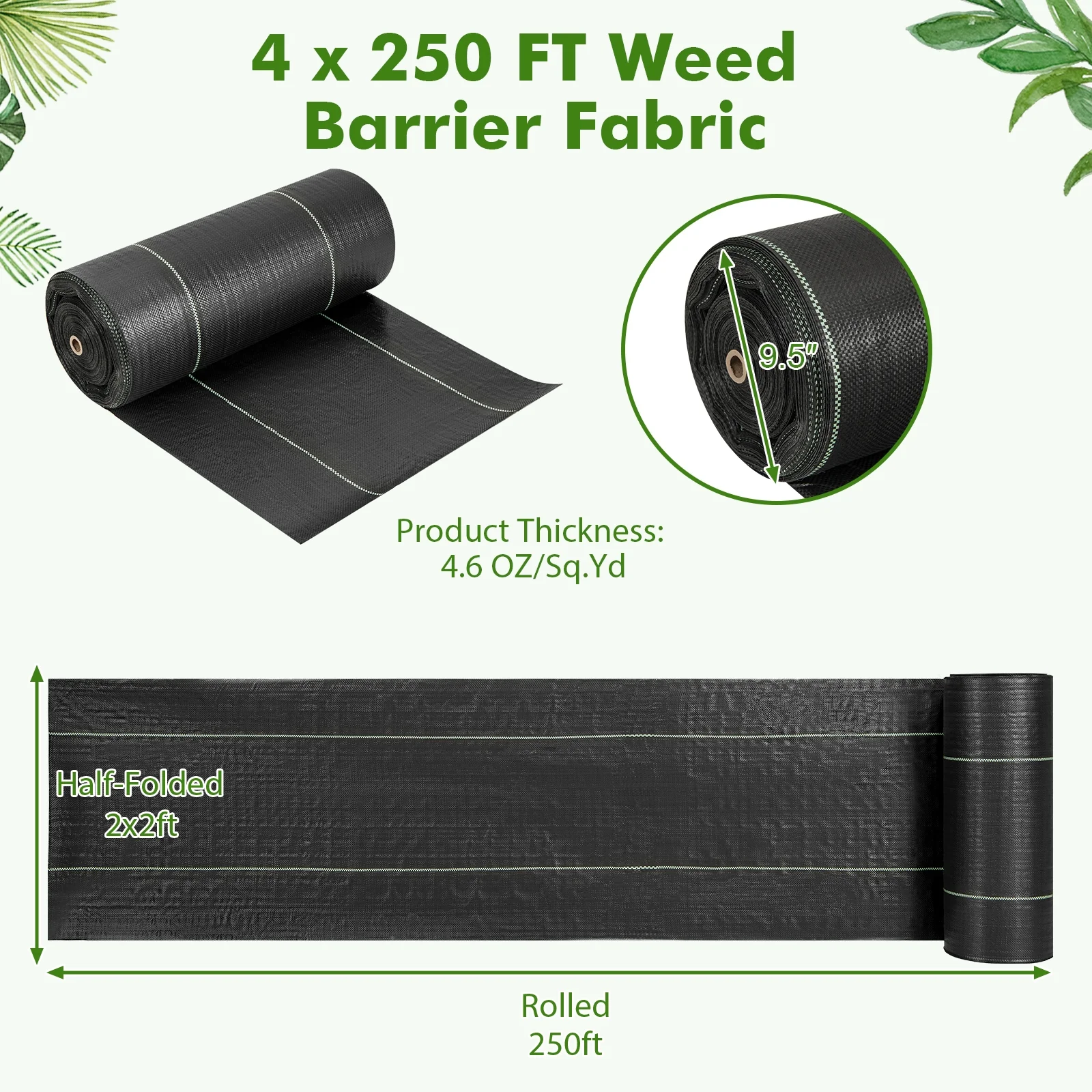 6.5 x 330/4 x 250/6 x 300 Ft Weed Barrier Landscape Fabric, 4 Ft, Black - Image 6