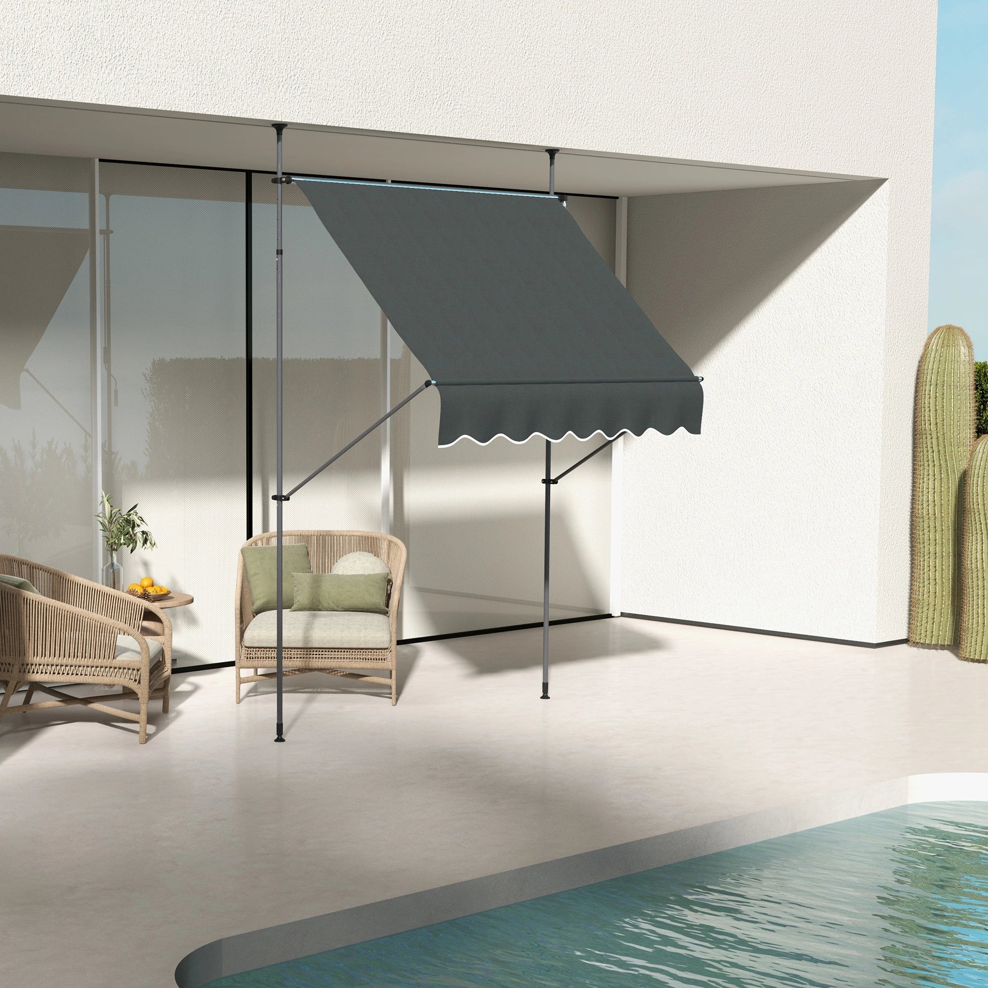 6.5' x 4' Manual Retractable Awning, Freestanding Patio, UV Resistant, Dark Grey - Image 2