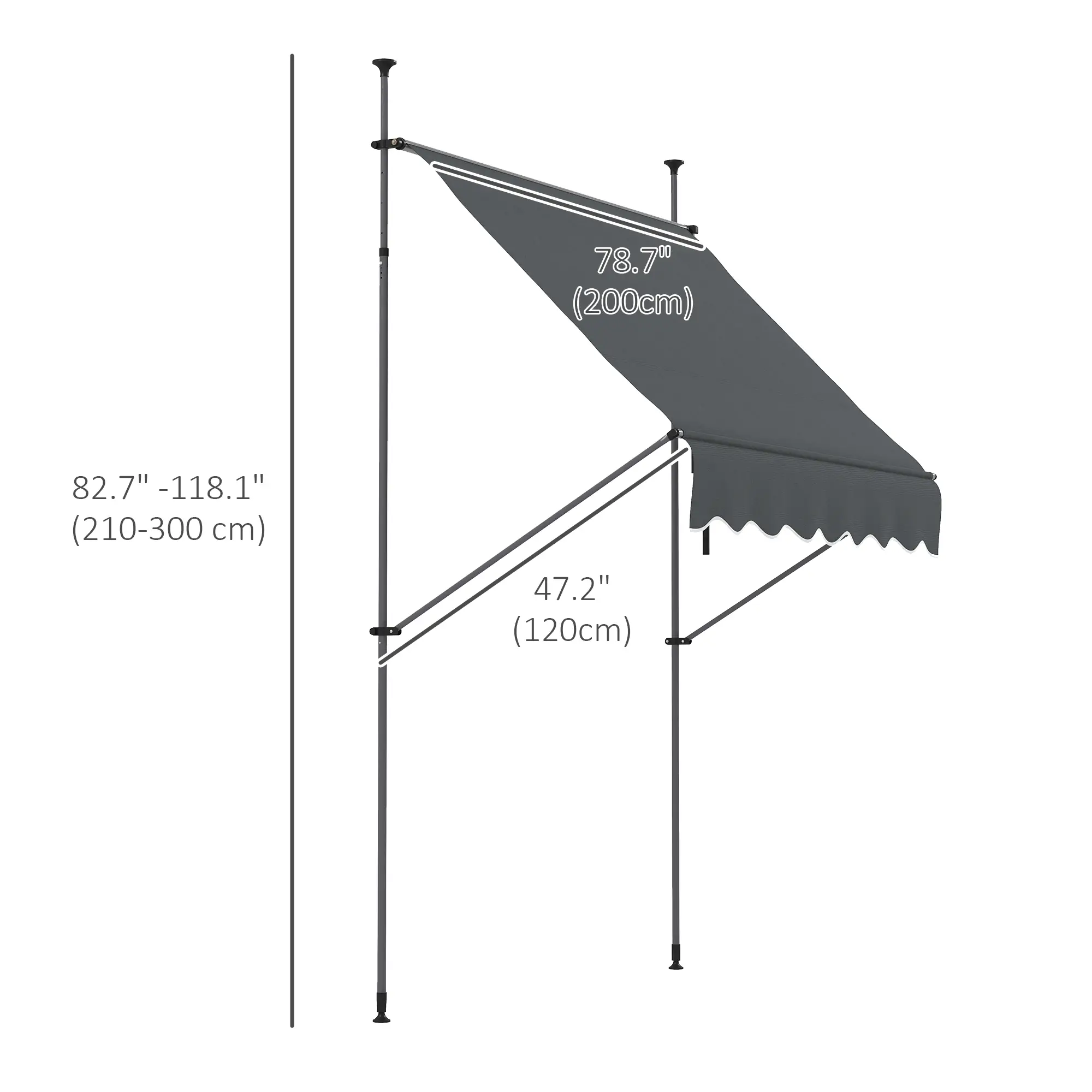 6.5' x 4' Manual Retractable Awning, Freestanding Patio, UV Resistant, Dark Grey - Image 3