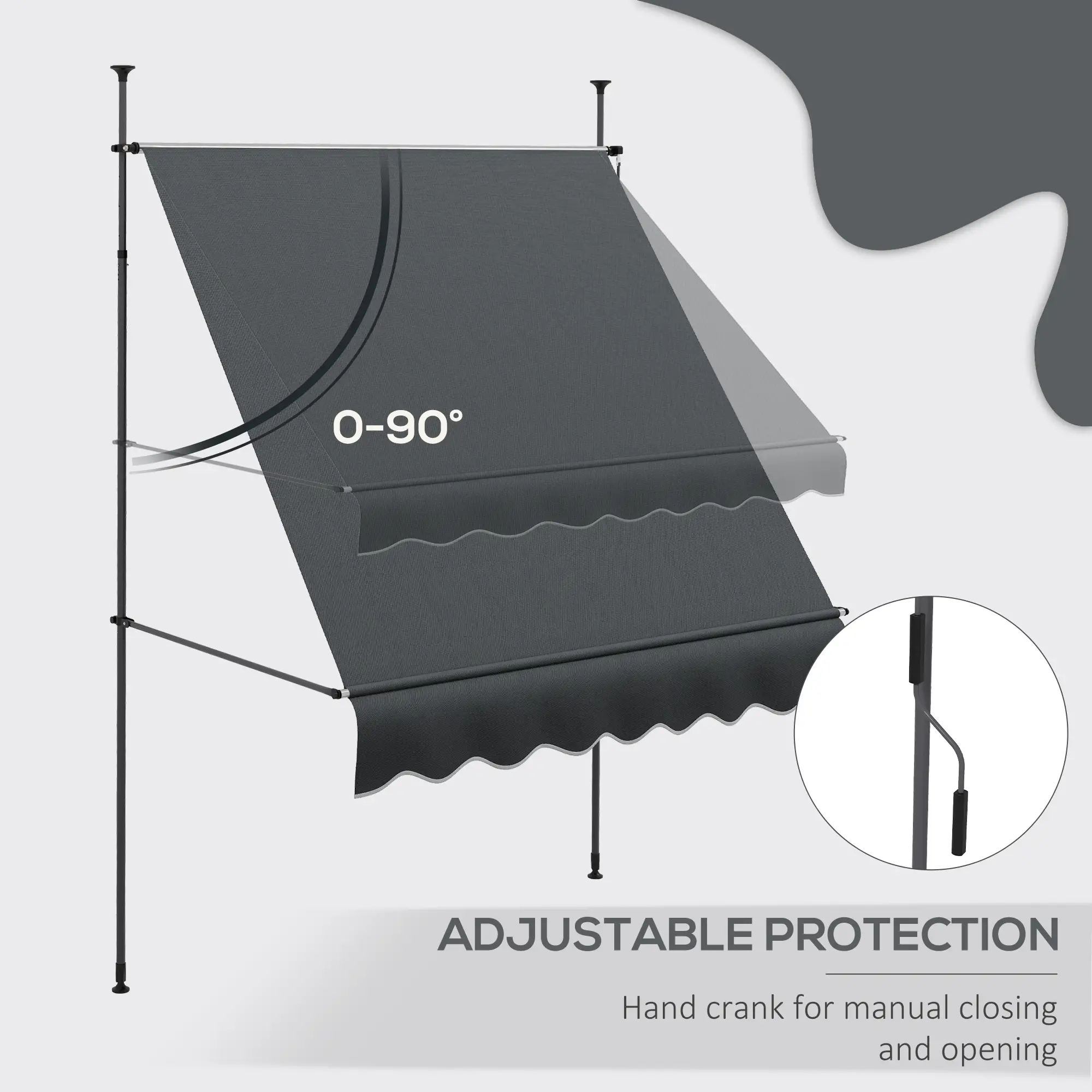 6.5' x 4' Manual Retractable Awning, Freestanding Patio, UV Resistant, Dark Grey - Image 5