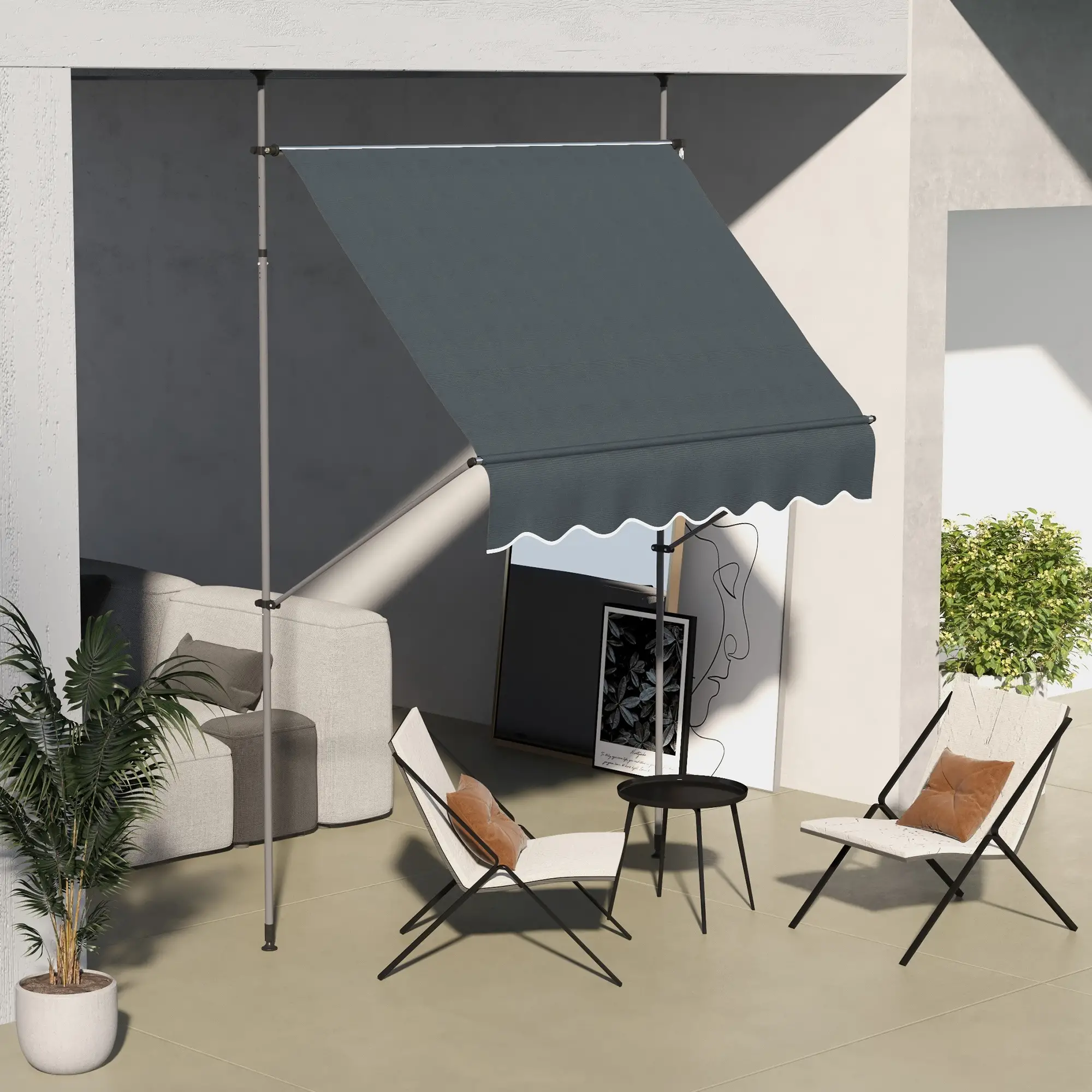 6.5' x 4' Manual Retractable Awning, Freestanding Patio, UV Resistant, Dark Grey - Image 8