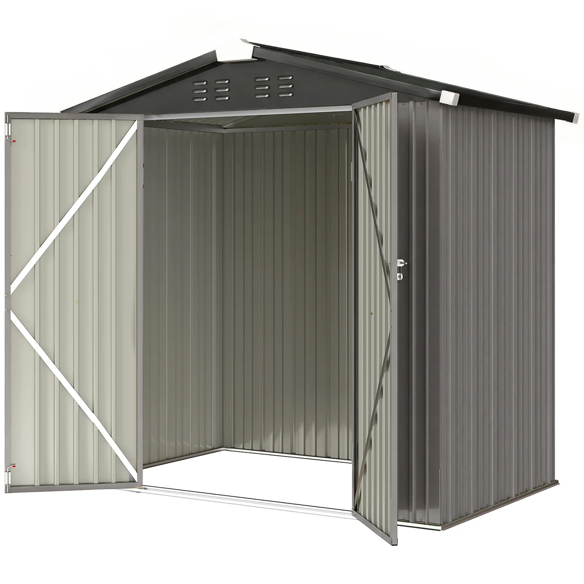 6.5' x 4' Outdoor Storage Shed, Metal Garden Shed, Light Grey