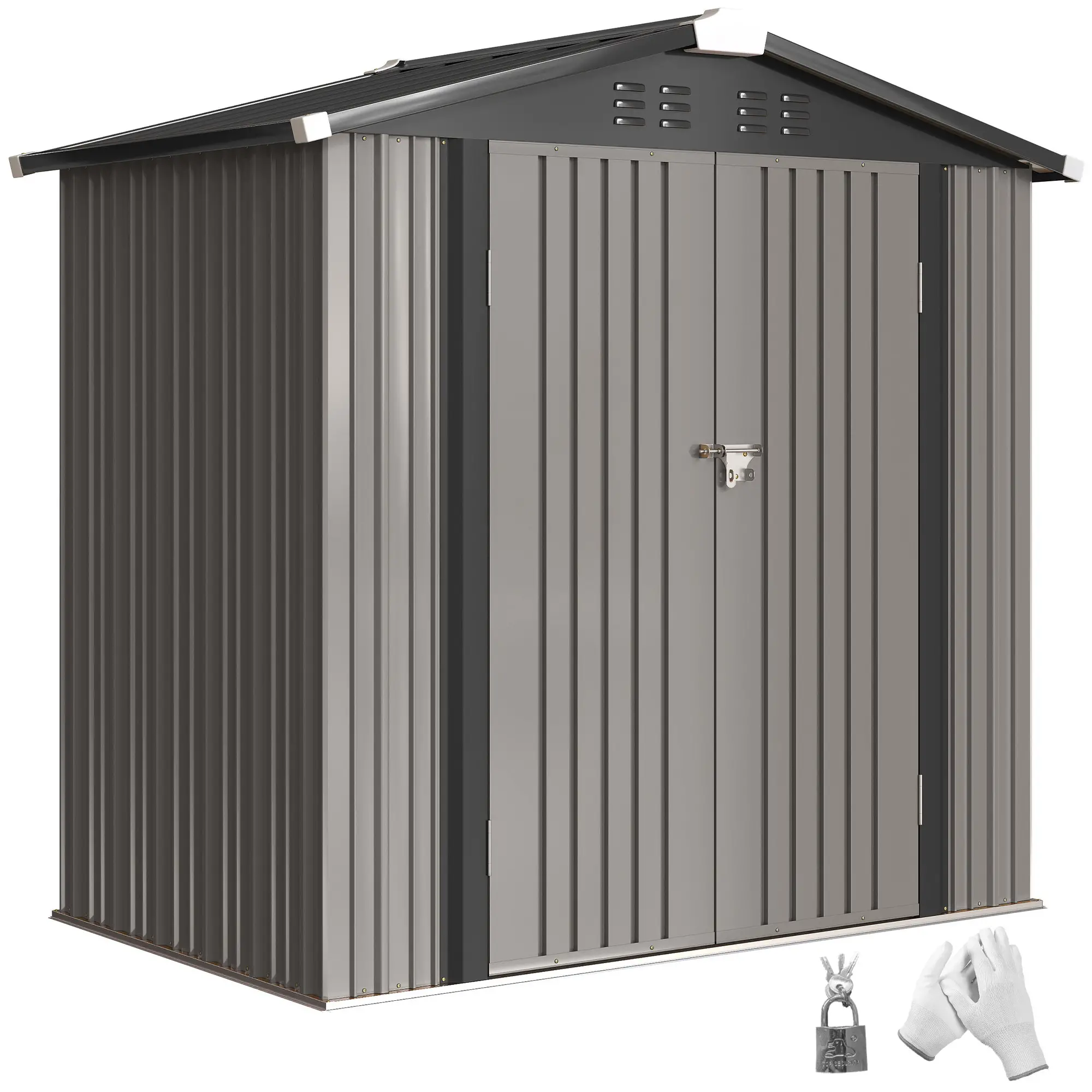 6.5' x 4' Outdoor Storage Shed, Metal Garden Shed, Light Grey - Image 11