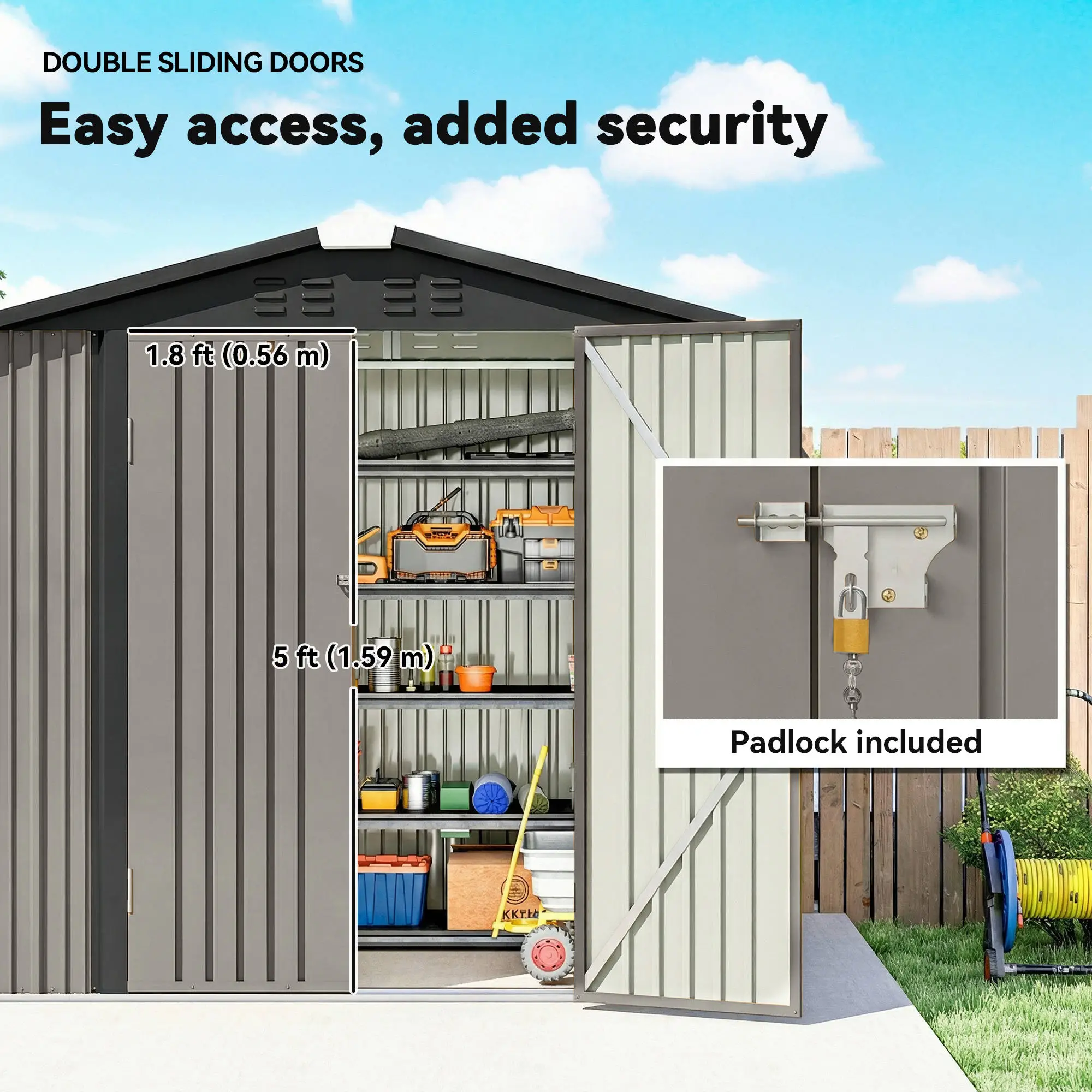 6.5' x 4' Outdoor Storage Shed, Metal Garden Shed, Light Grey - Image 7