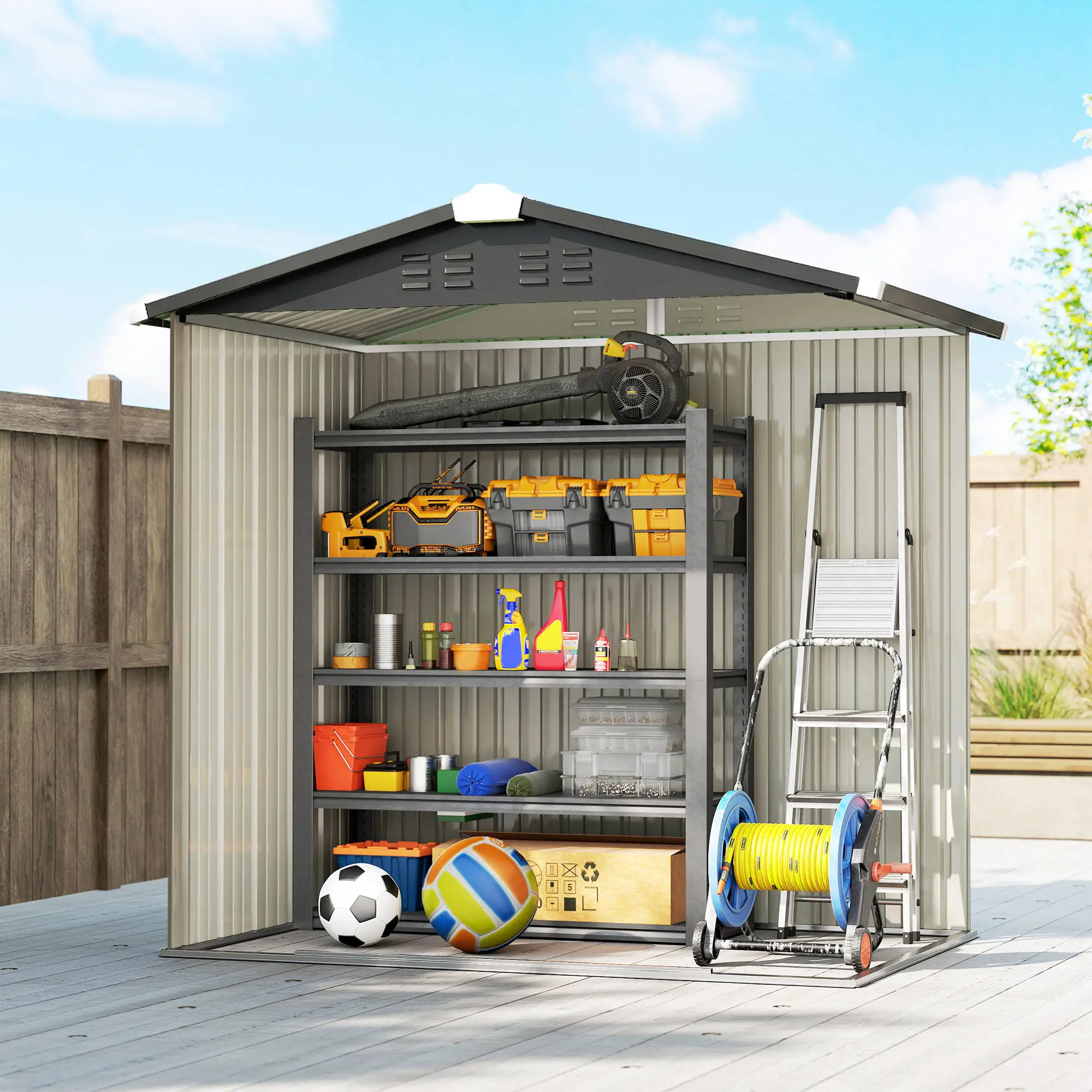 6.5' x 4' Outdoor Storage Shed, Metal Garden Shed, Light Grey - Image 9