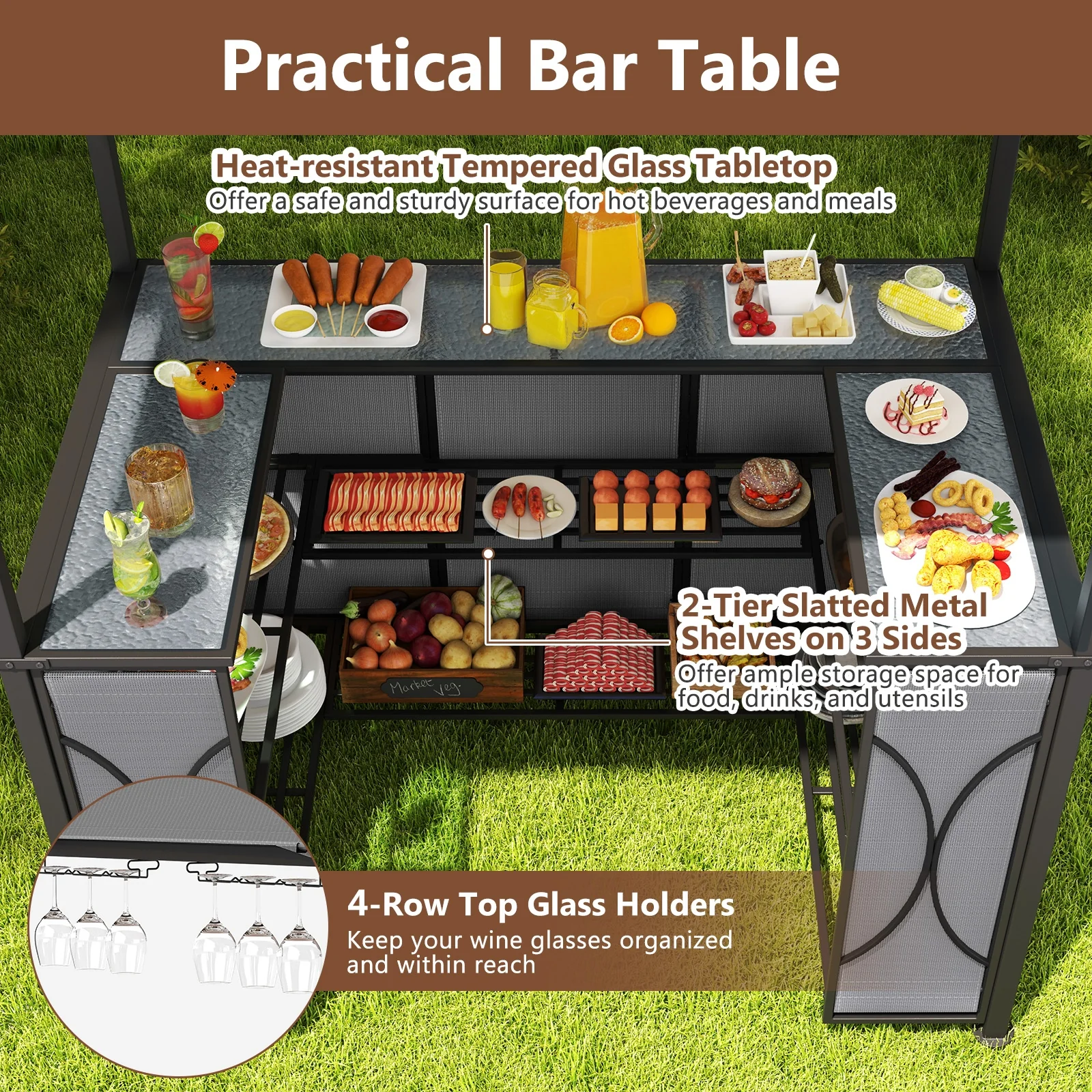 6.5 x 4 x 8 FT Grill Gazebo Set, With Bar Table And Stools, Gray - Image 8