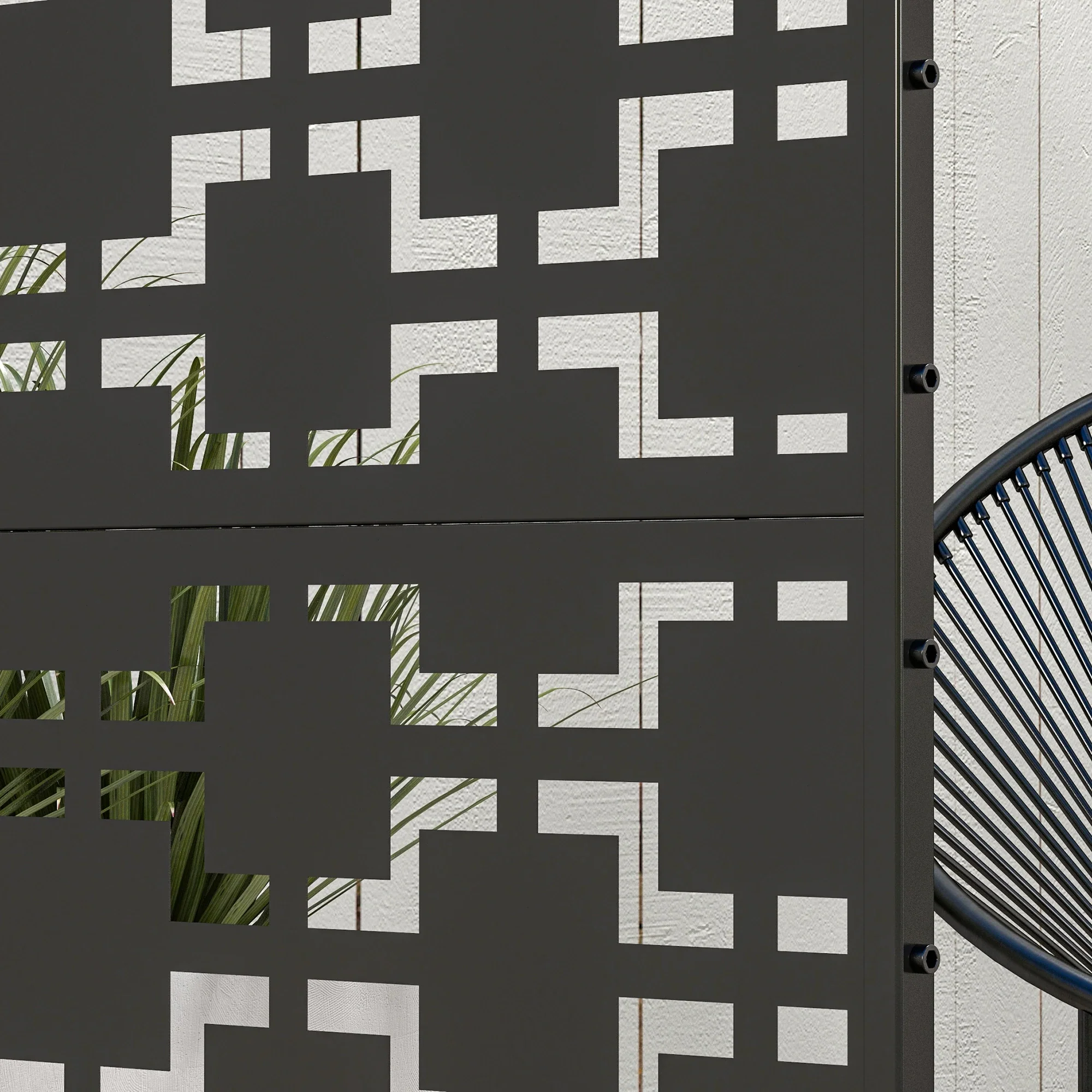 6.5FT Metal Privacy Screen, Grid Style, Outdoor Divider, Black - Image 10