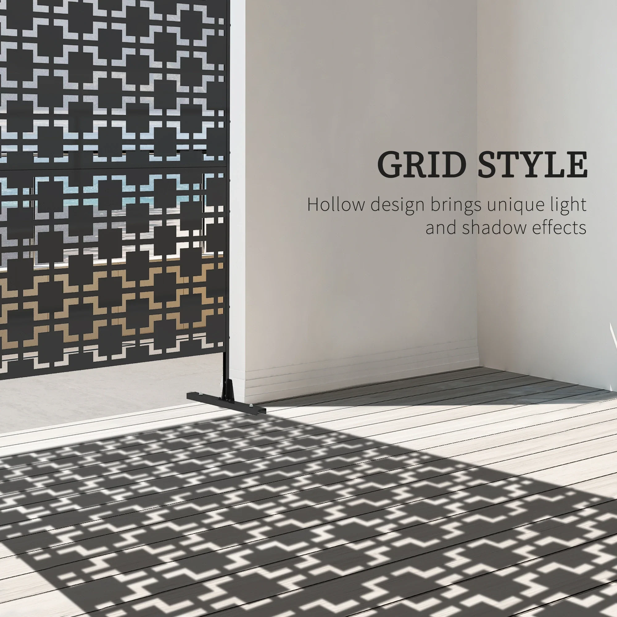 6.5FT Metal Privacy Screen, Grid Style, Outdoor Divider, Black - Image 4