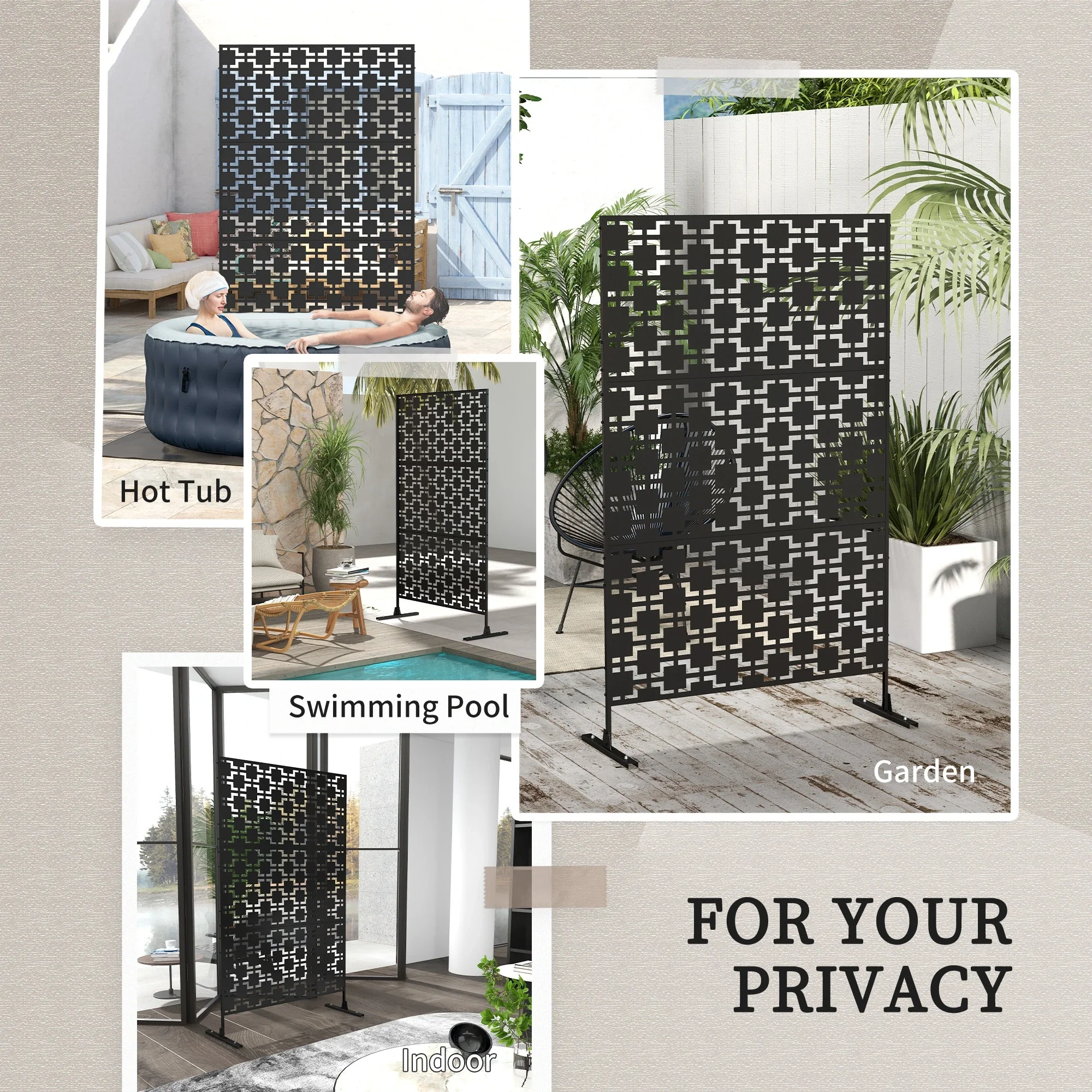 6.5FT Metal Privacy Screen, Grid Style, Outdoor Divider, Black - Image 6