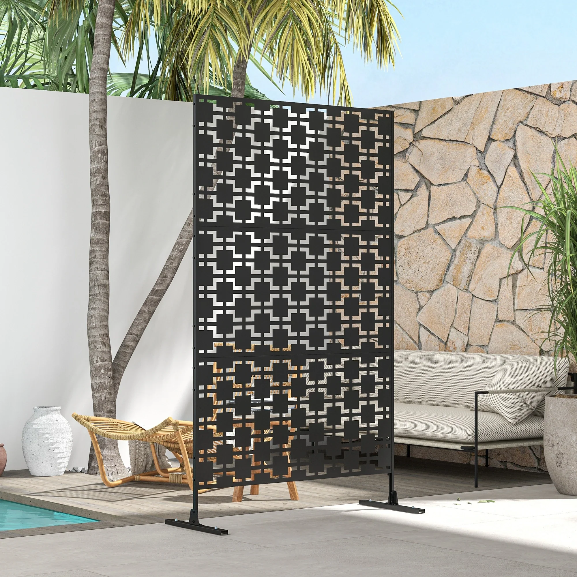 6.5FT Metal Privacy Screen, Grid Style, Outdoor Divider, Black - Image 7