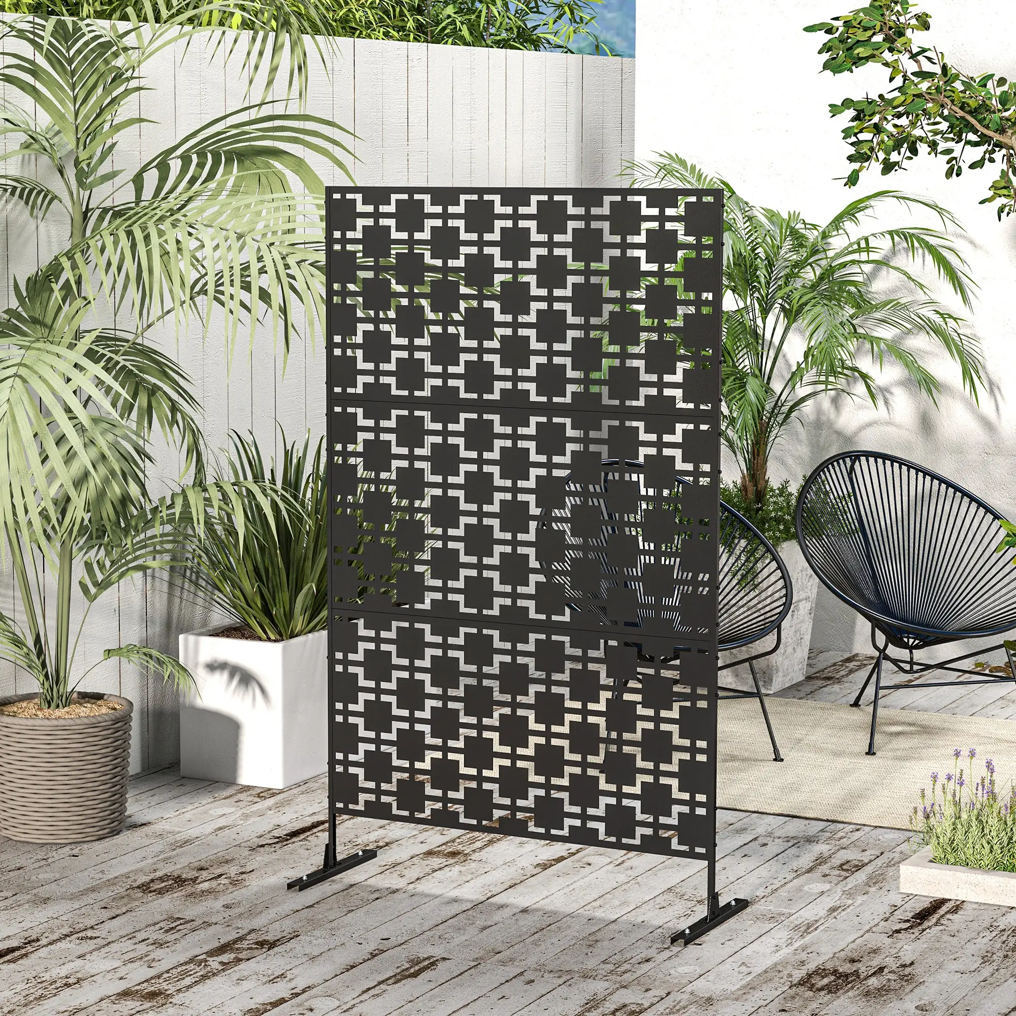 6.5FT Metal Privacy Screen, Grid Style, Outdoor Divider, Black - Image 8