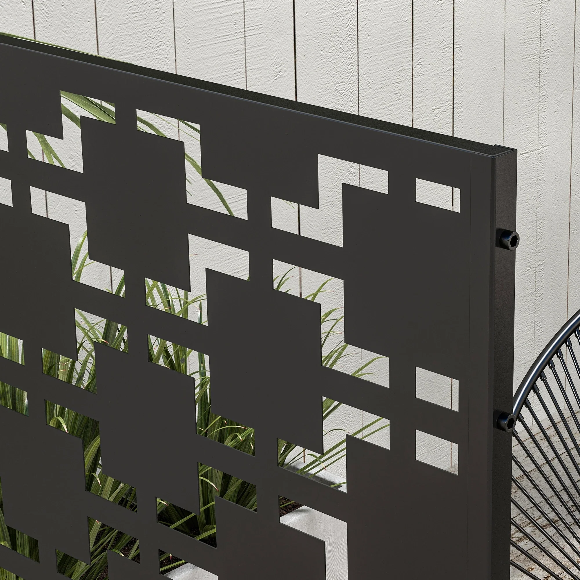 6.5FT Metal Privacy Screen, Grid Style, Outdoor Divider, Black - Image 9