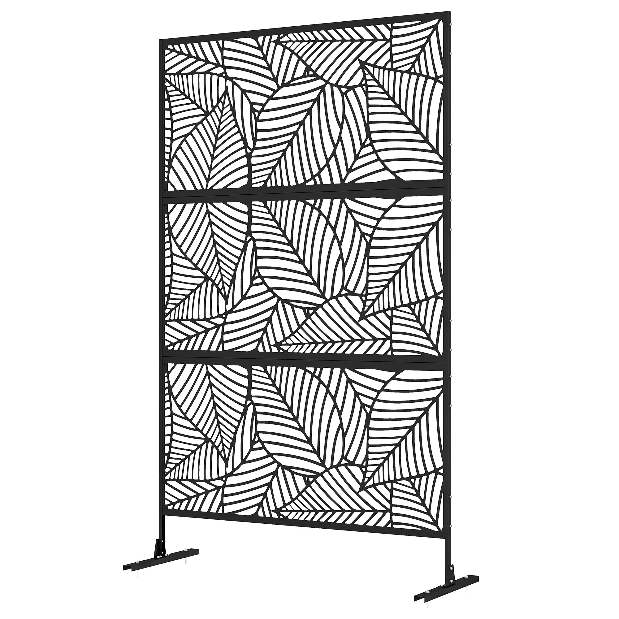 6.5FT Metal Privacy Screen, Large Leaf Style, Black