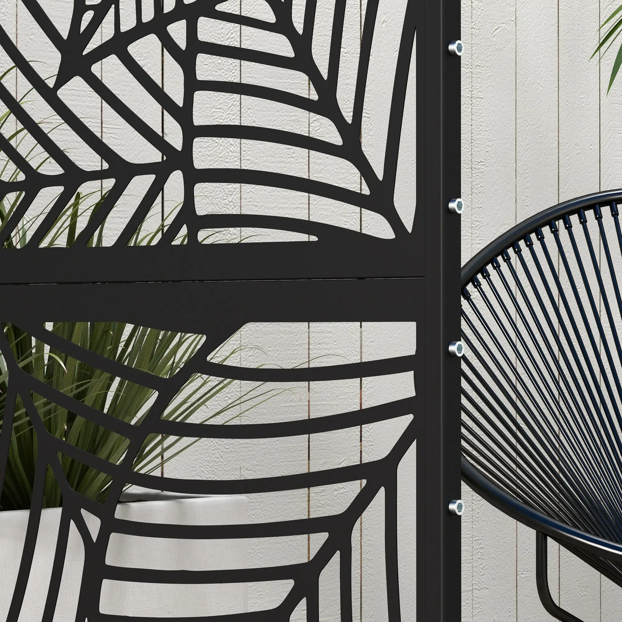 6.5FT Metal Privacy Screen, Large Leaf Style, Black - Image 10