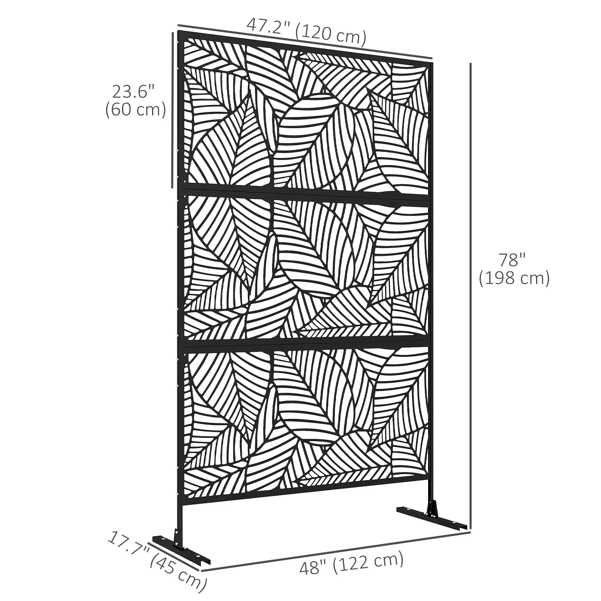 6.5FT Metal Privacy Screen, Large Leaf Style, Black - Image 3