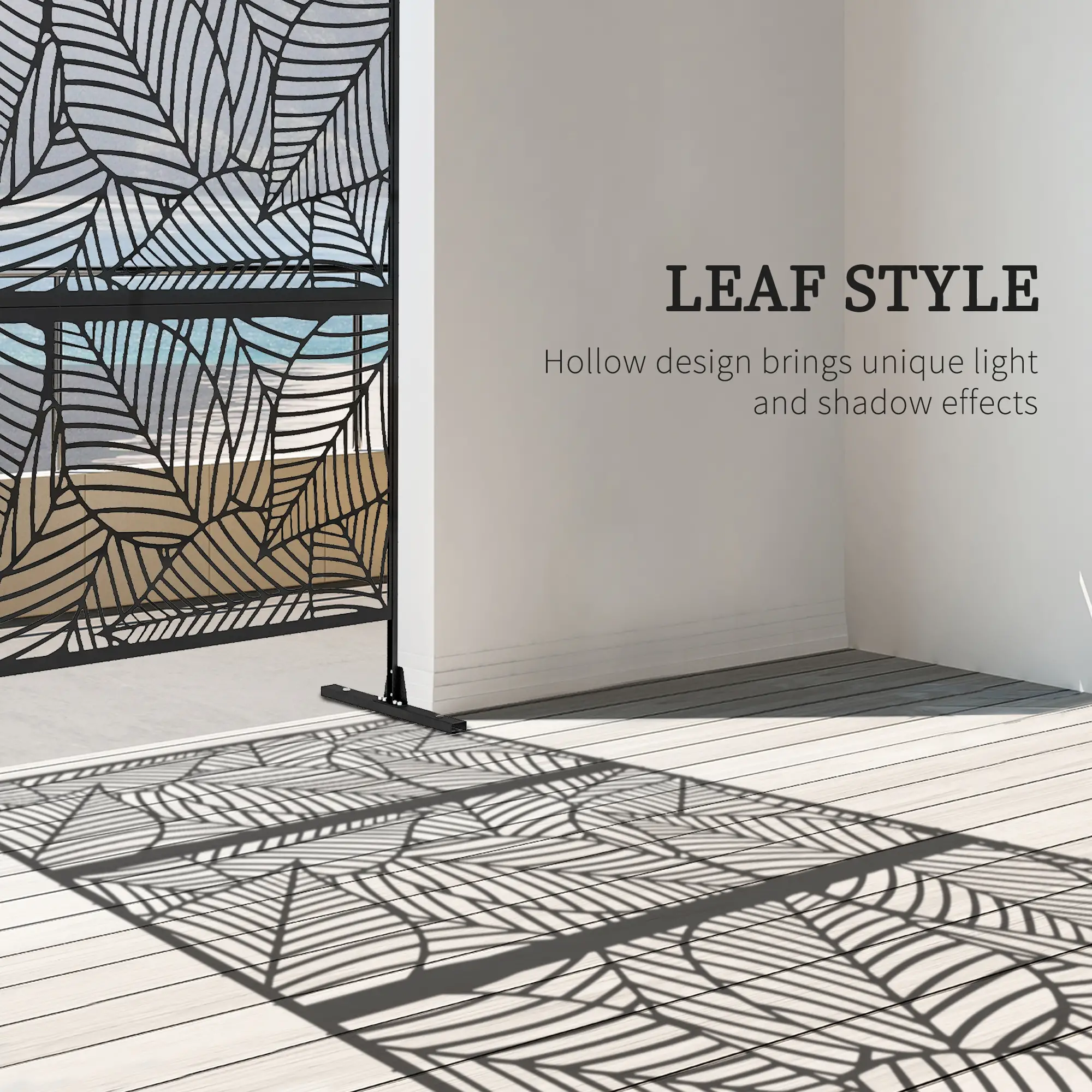 6.5FT Metal Privacy Screen, Large Leaf Style, Black - Image 4