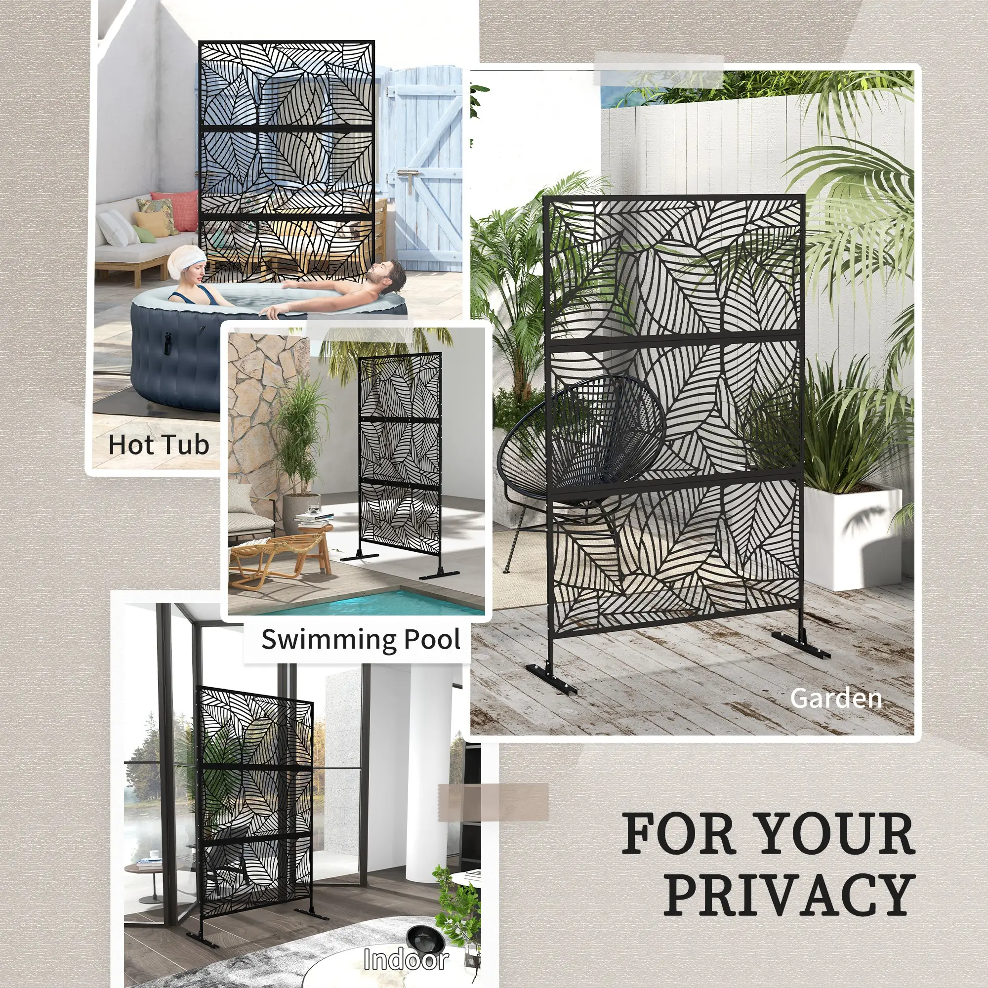 6.5FT Metal Privacy Screen, Large Leaf Style, Black - Image 6