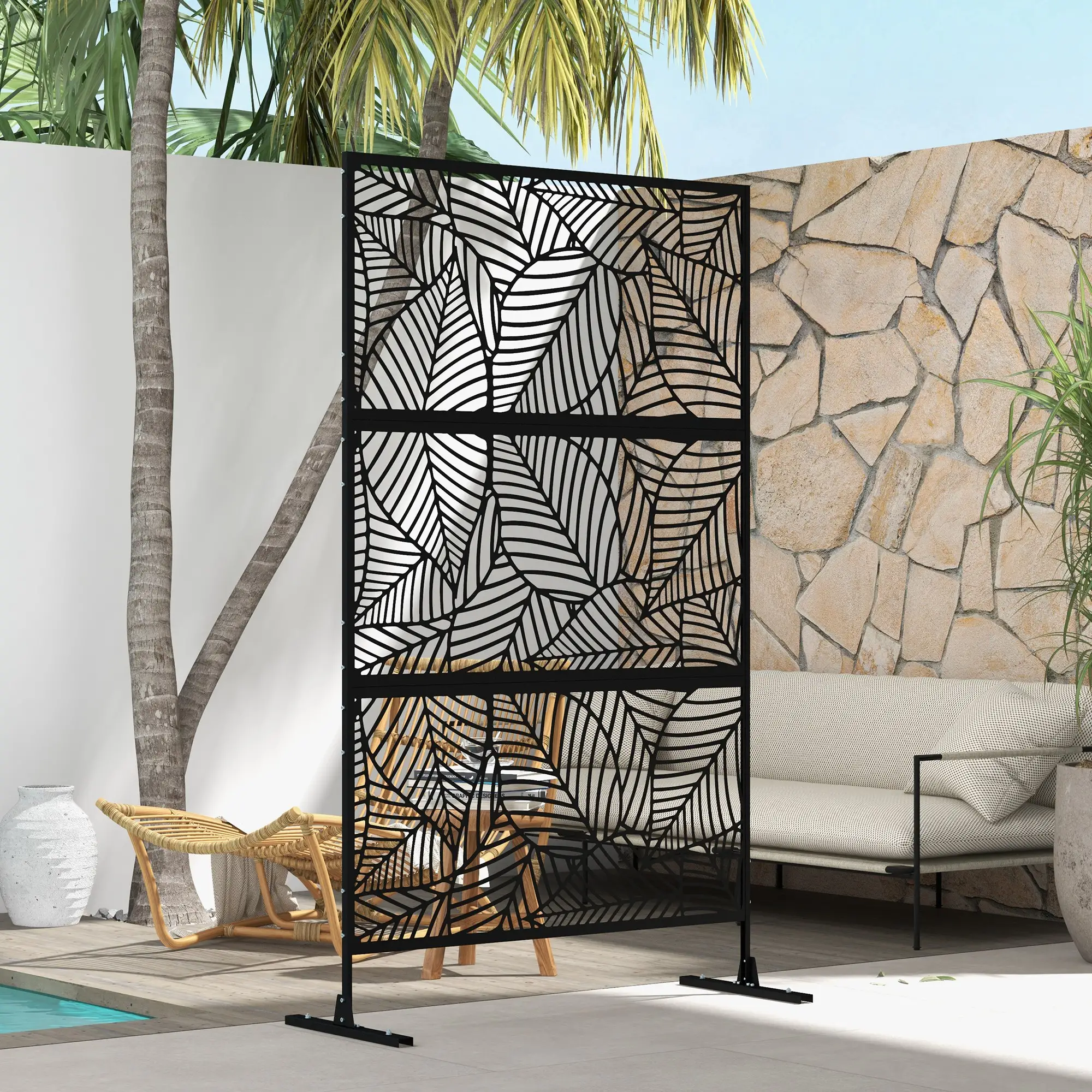 6.5FT Metal Privacy Screen, Large Leaf Style, Black - Image 7
