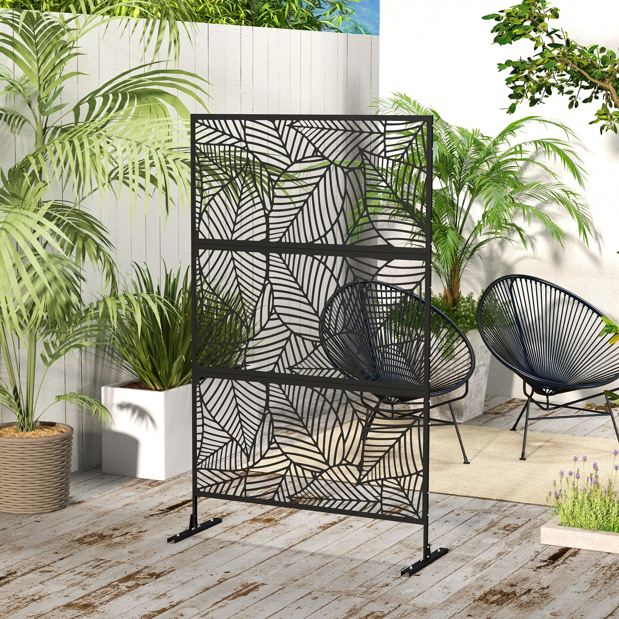6.5FT Metal Privacy Screen, Large Leaf Style, Black - Image 8