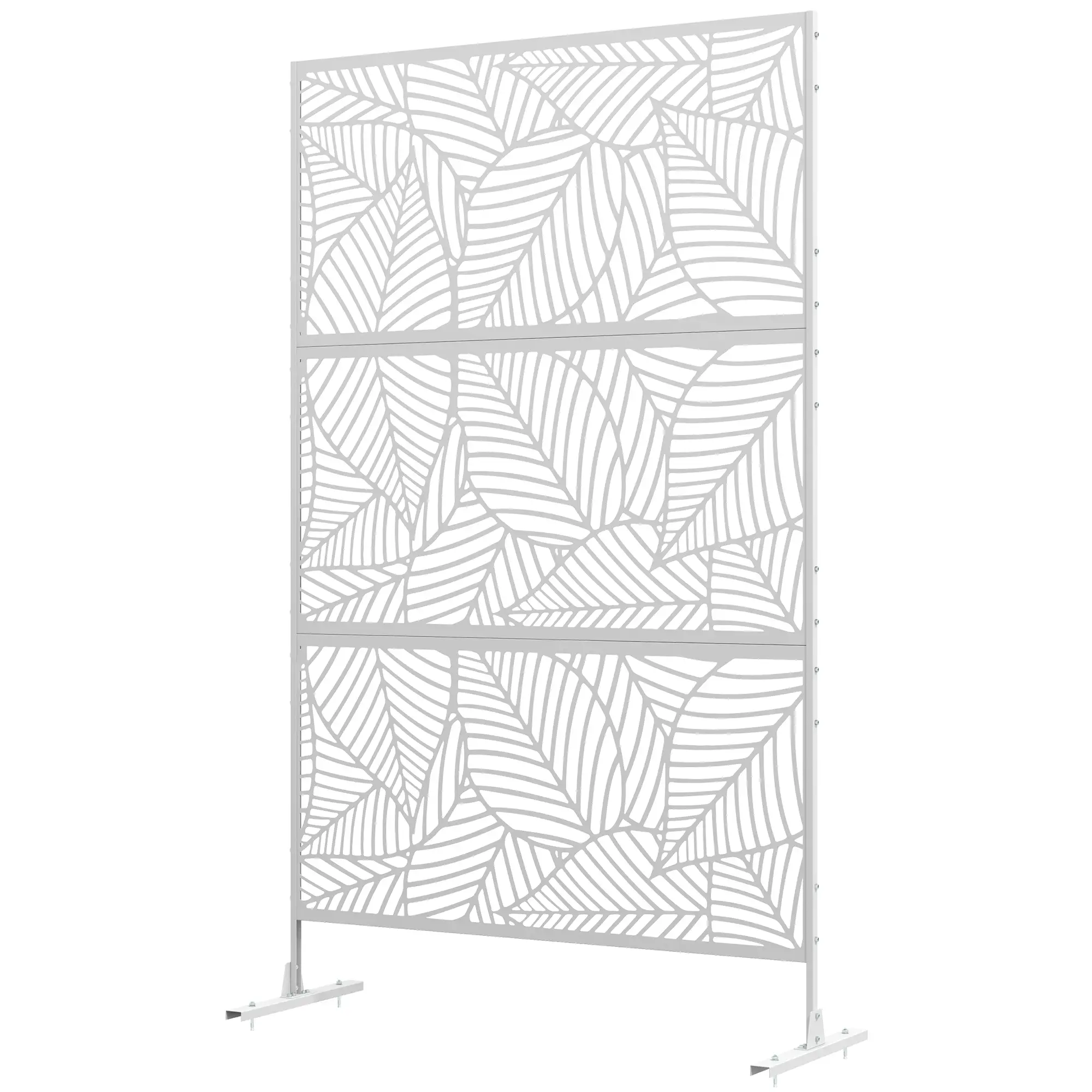 6.5FT Metal Privacy Screen, Large Leaf Style, White