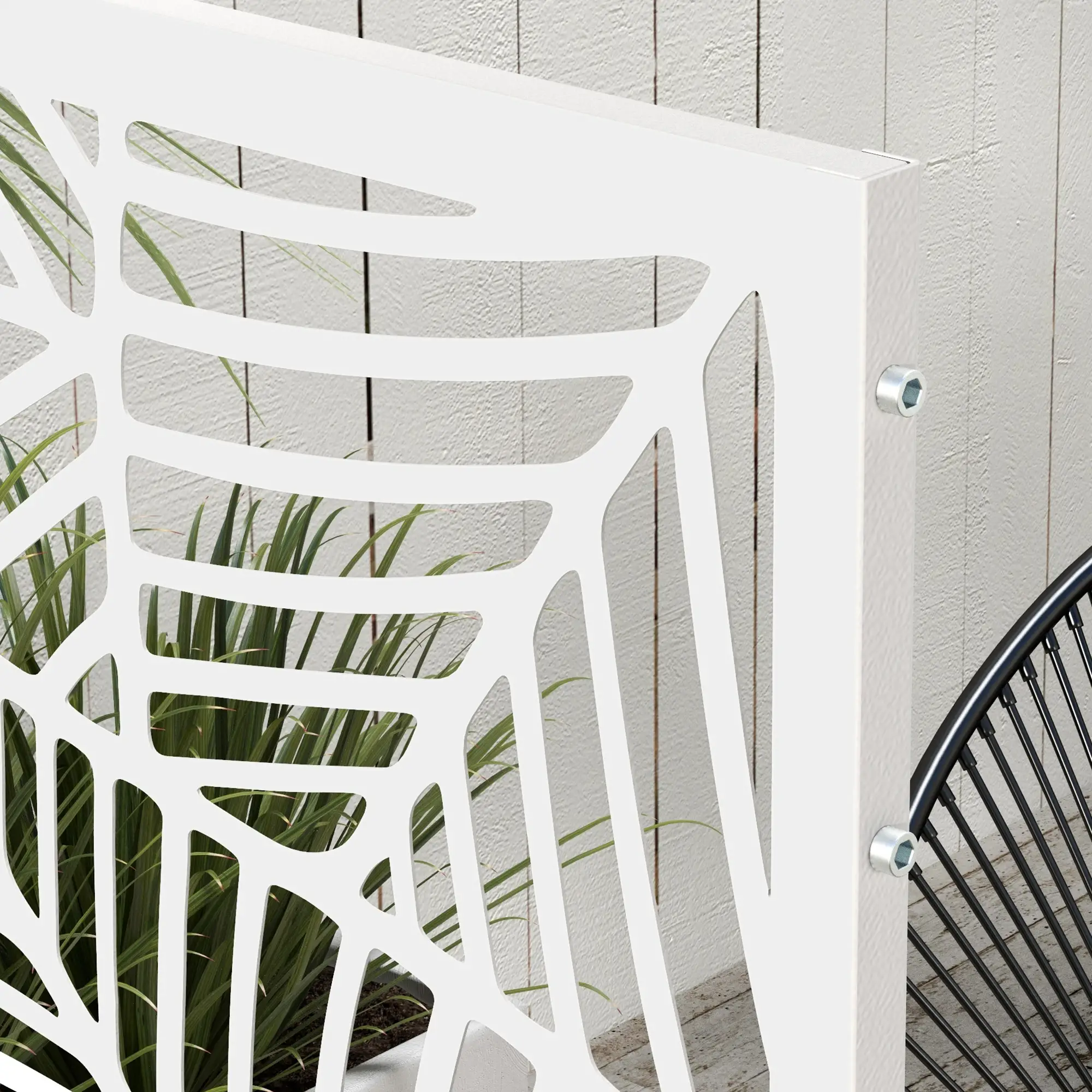 6.5FT Metal Privacy Screen, Large Leaf Style, White - Image 10