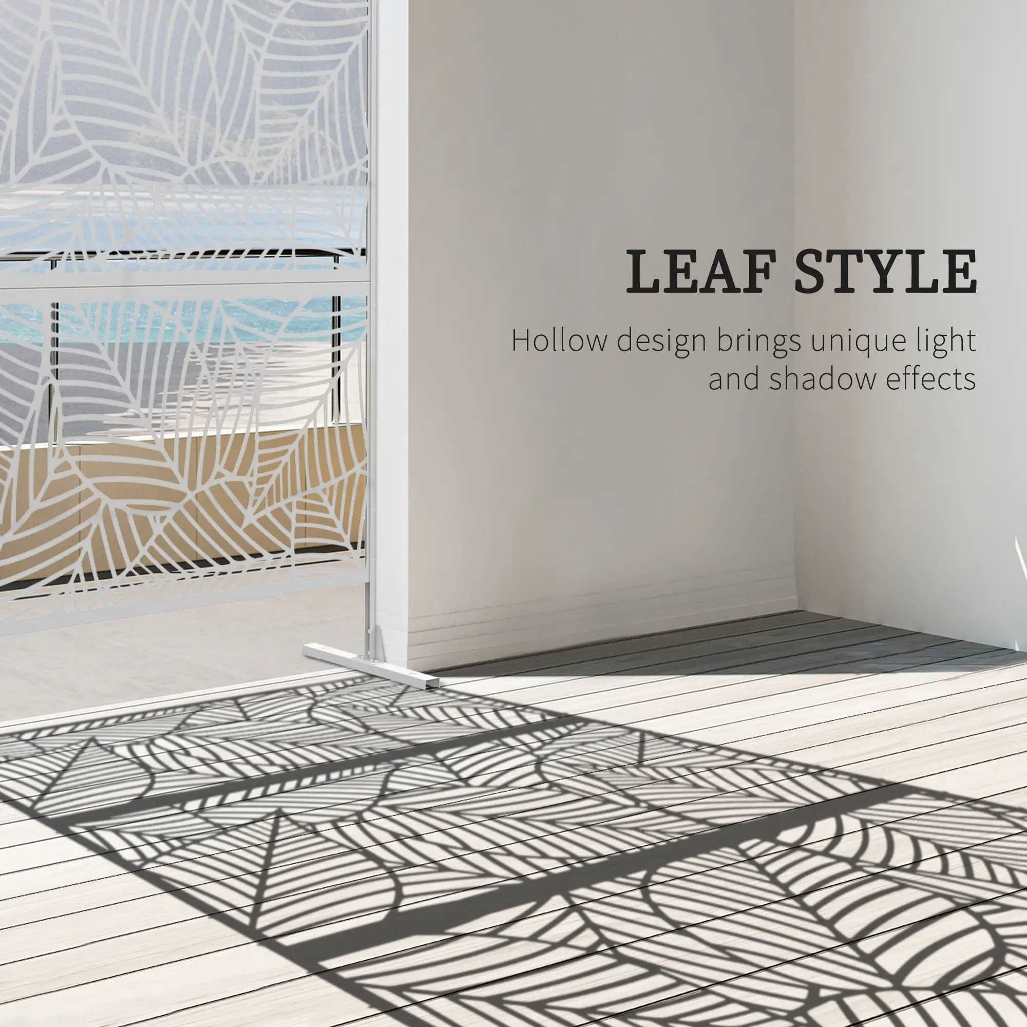 6.5FT Metal Privacy Screen, Large Leaf Style, White - Image 4