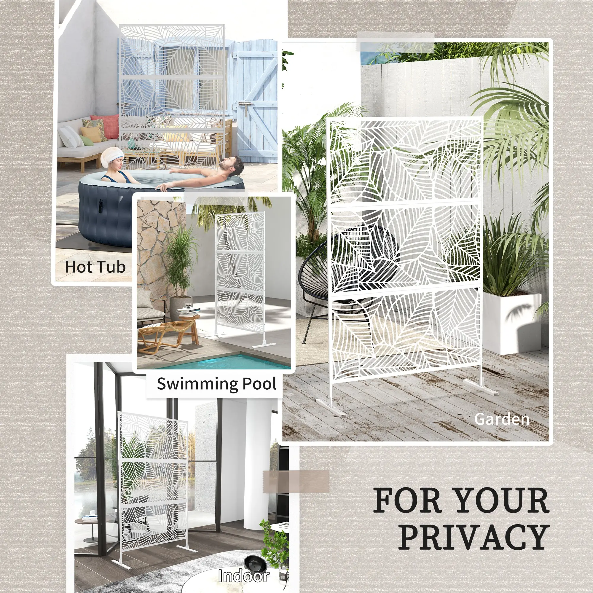 6.5FT Metal Privacy Screen, Large Leaf Style, White - Image 6