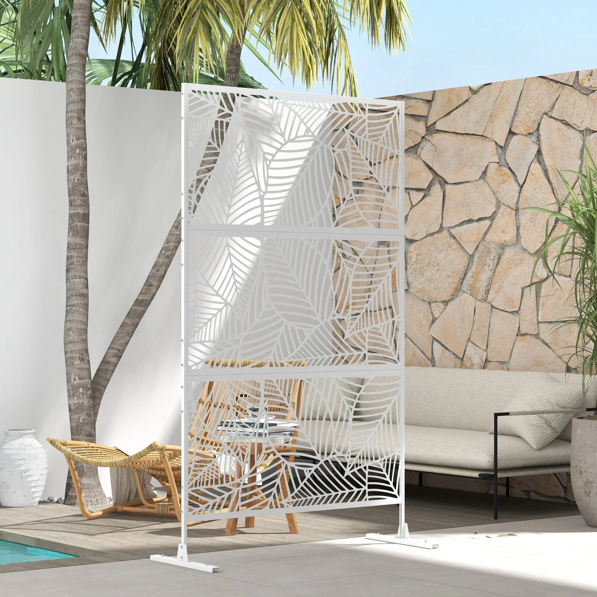 6.5FT Metal Privacy Screen, Large Leaf Style, White - Image 7