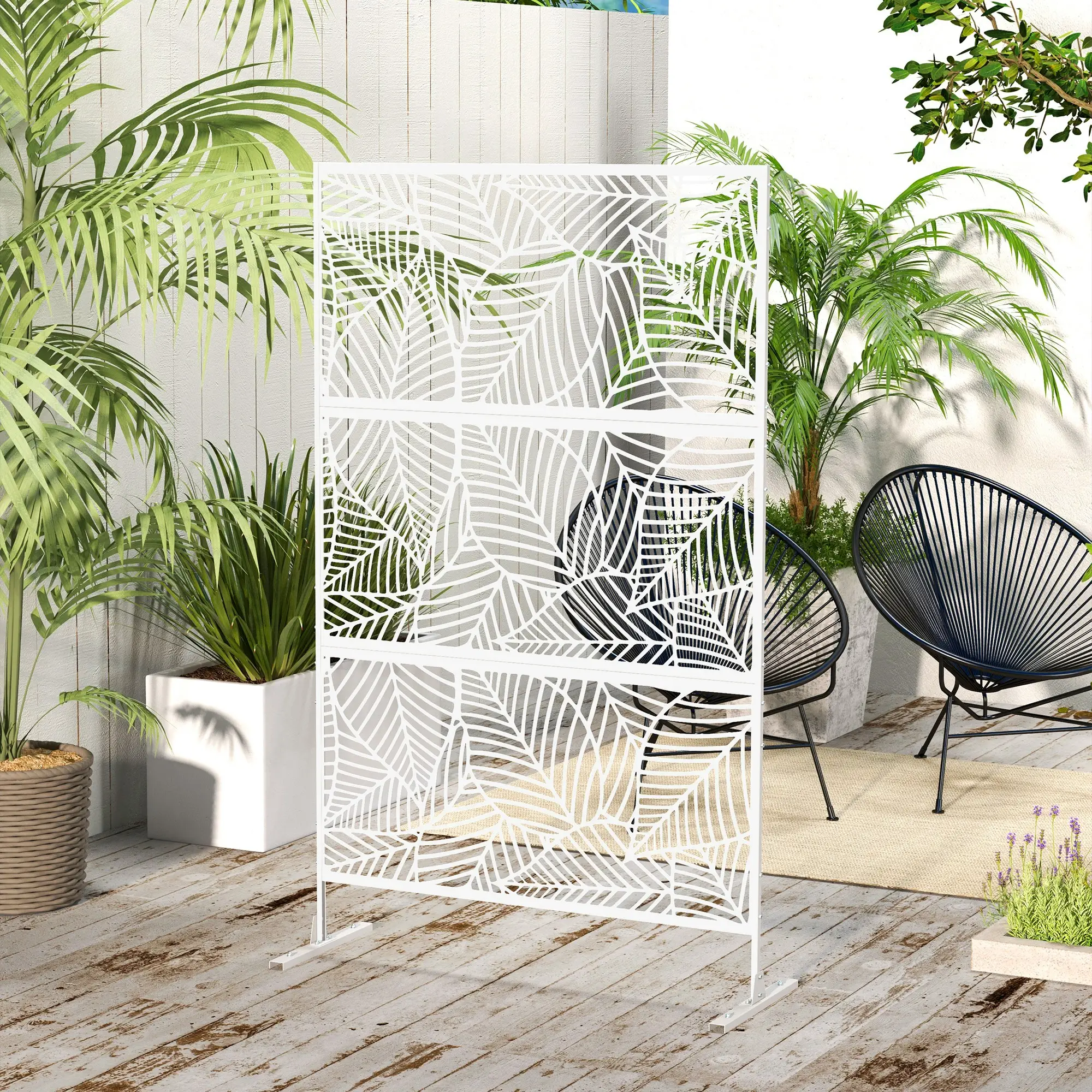 6.5FT Metal Privacy Screen, Large Leaf Style, White - Image 8