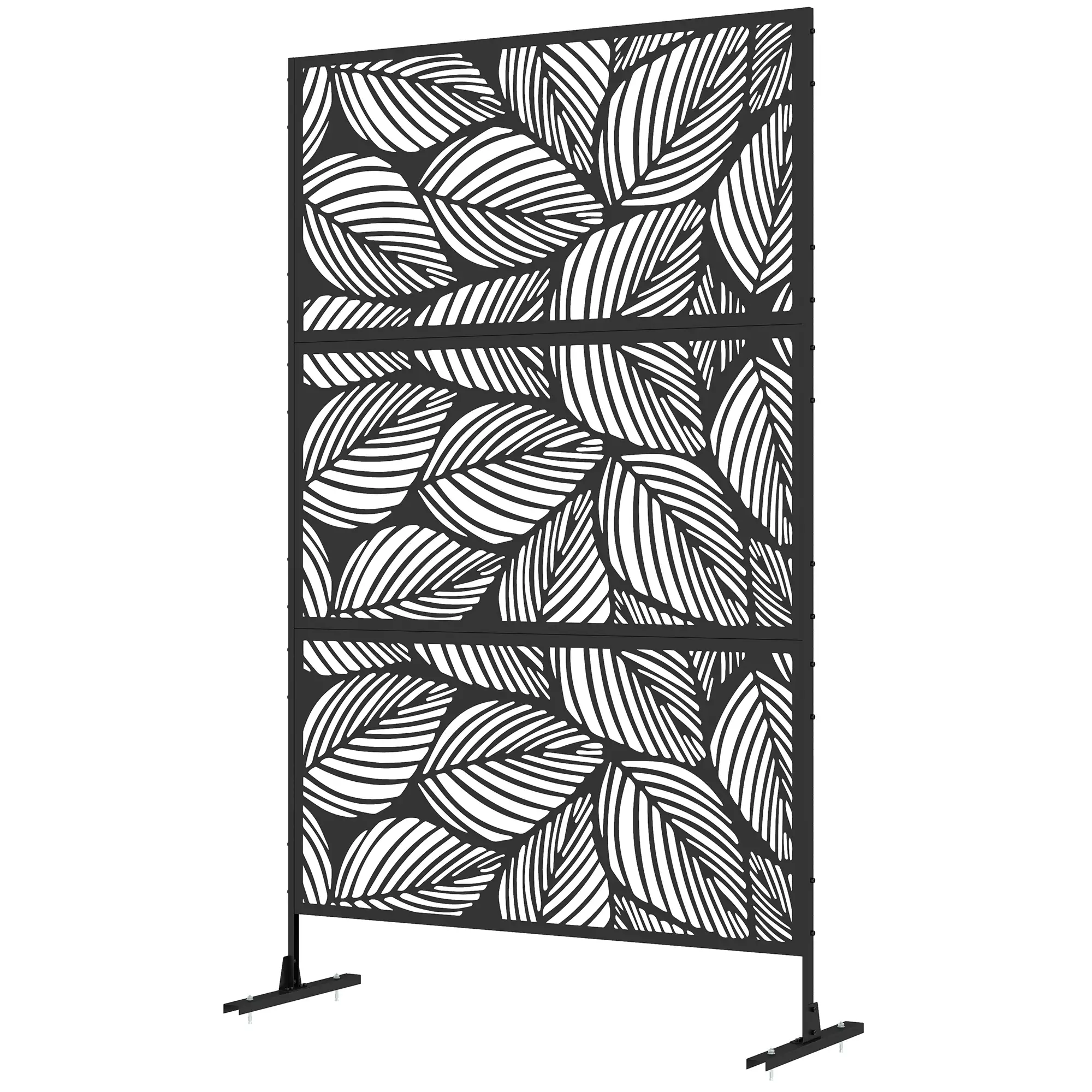 6.5FT Metal Privacy Screen, Leaf Style, Black