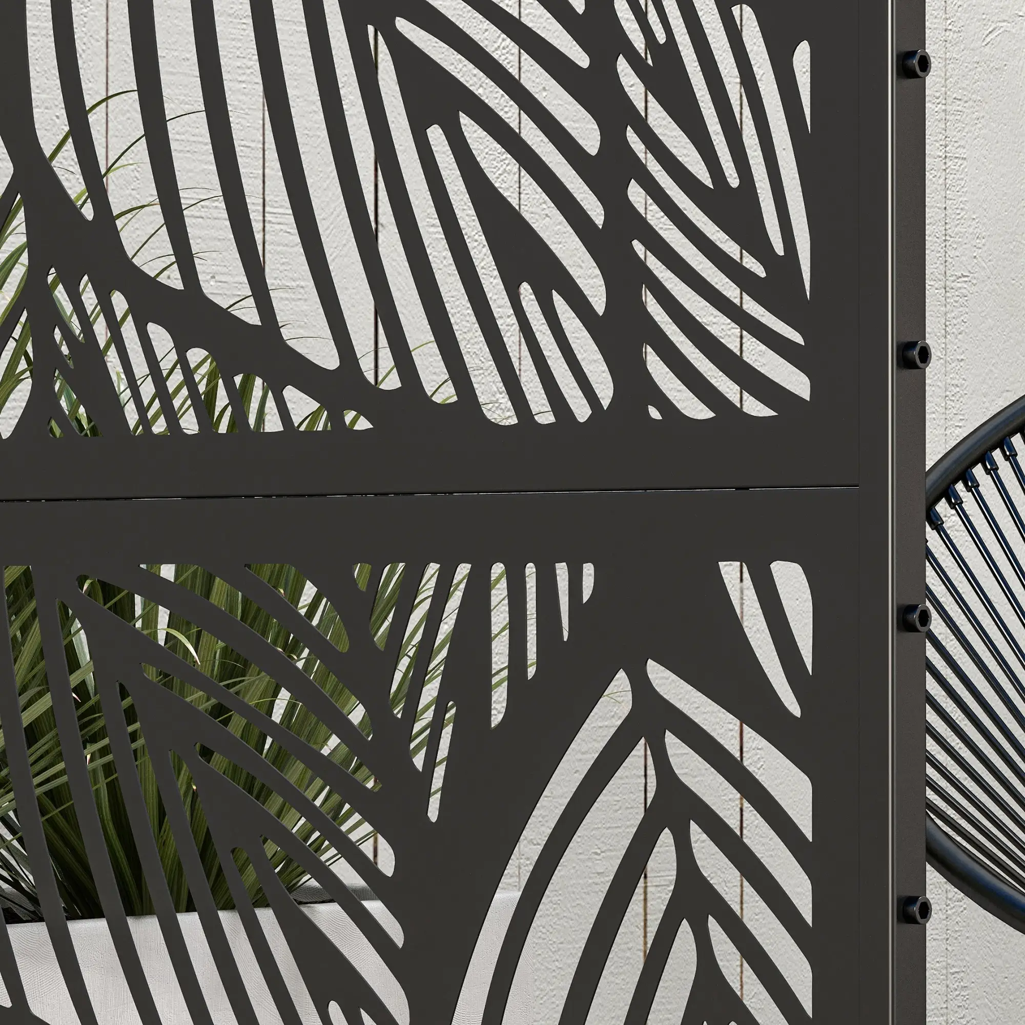 6.5FT Metal Privacy Screen, Leaf Style, Black - Image 10
