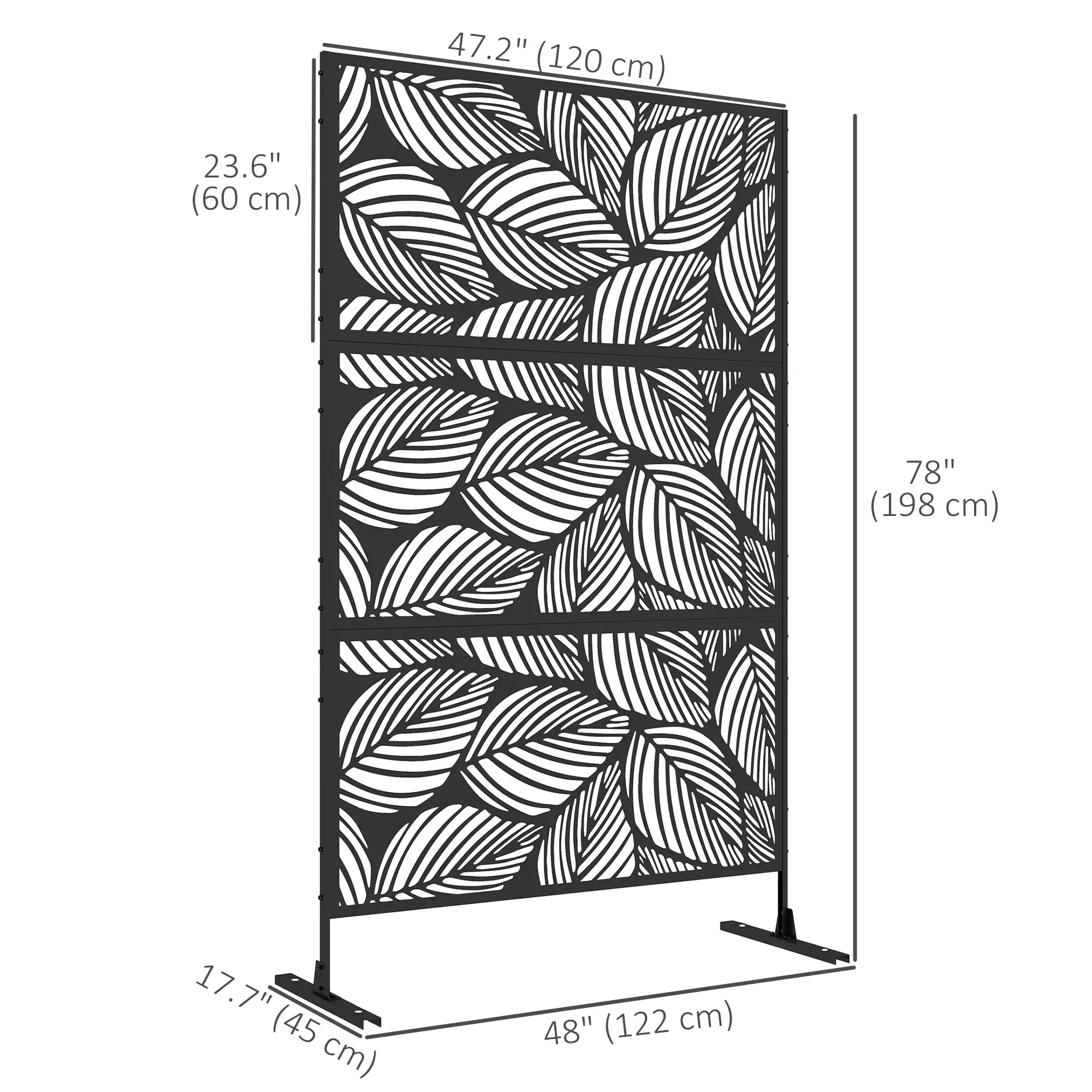 6.5FT Metal Privacy Screen, Leaf Style, Black - Image 3