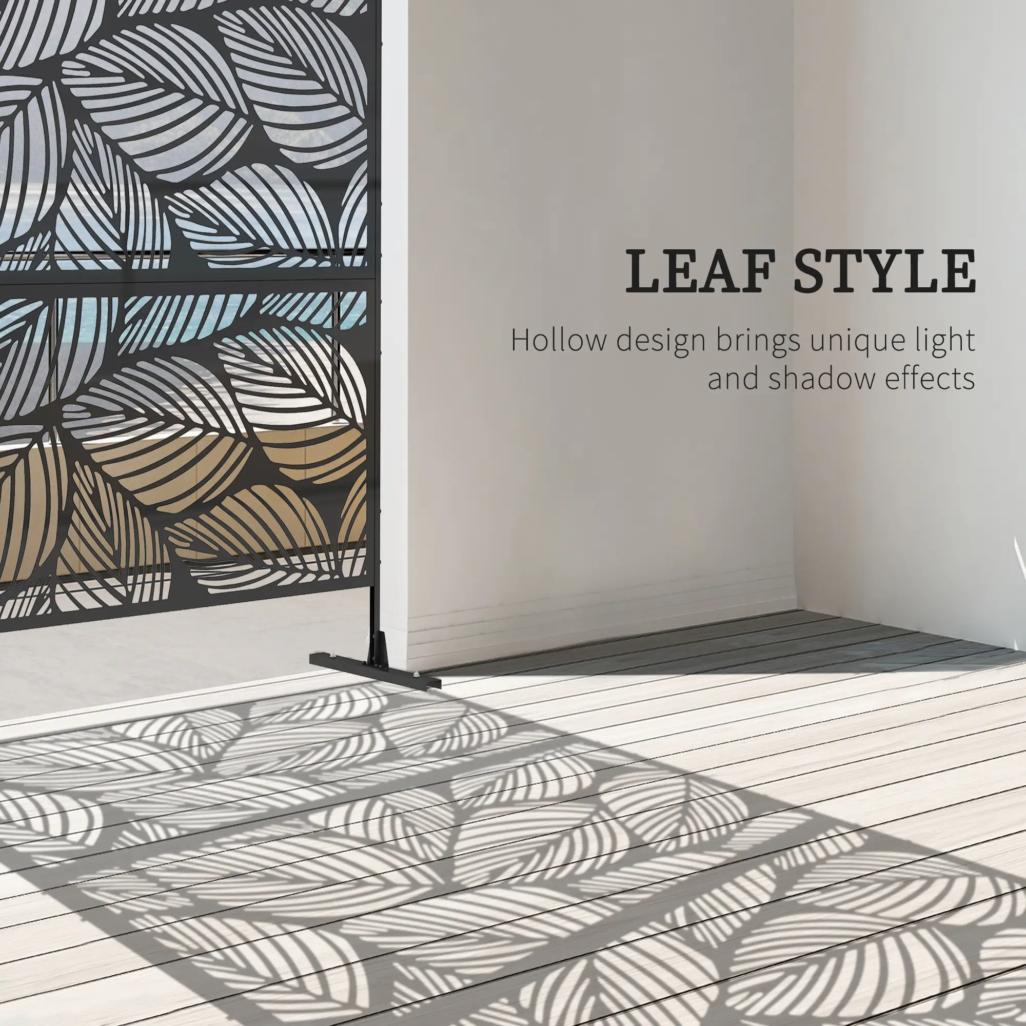 6.5FT Metal Privacy Screen, Leaf Style, Black - Image 4