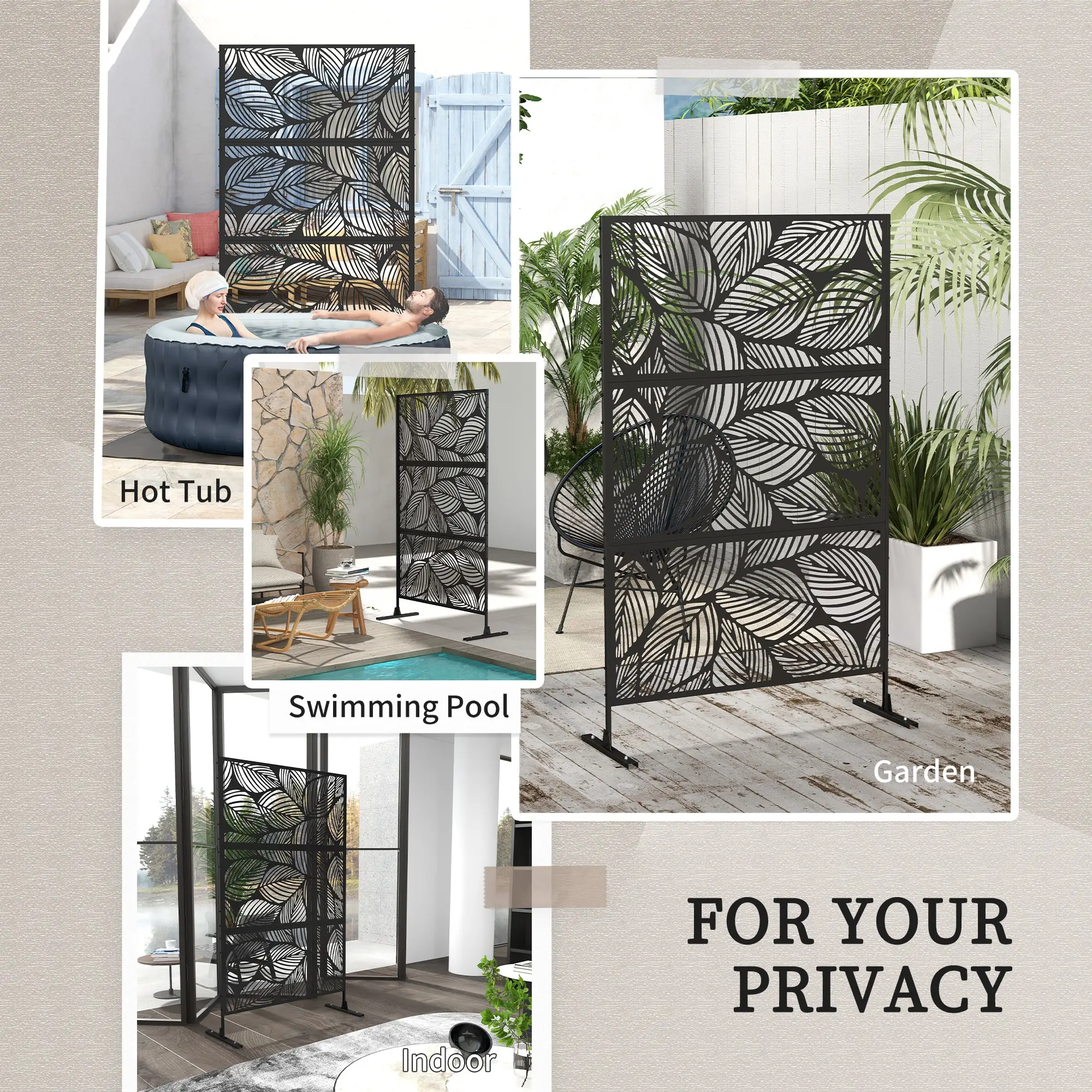6.5FT Metal Privacy Screen, Leaf Style, Black - Image 6