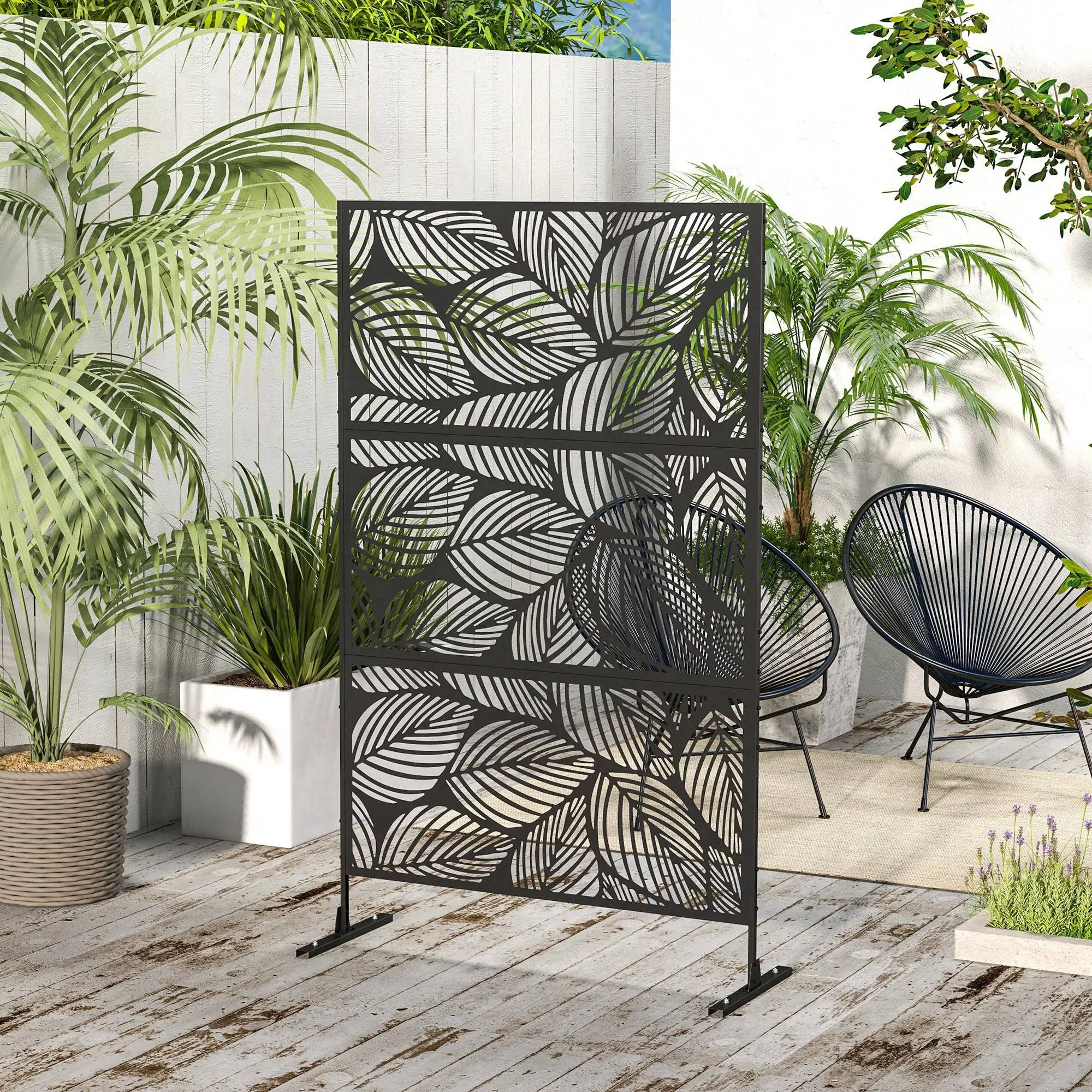 6.5FT Metal Privacy Screen, Leaf Style, Black - Image 7