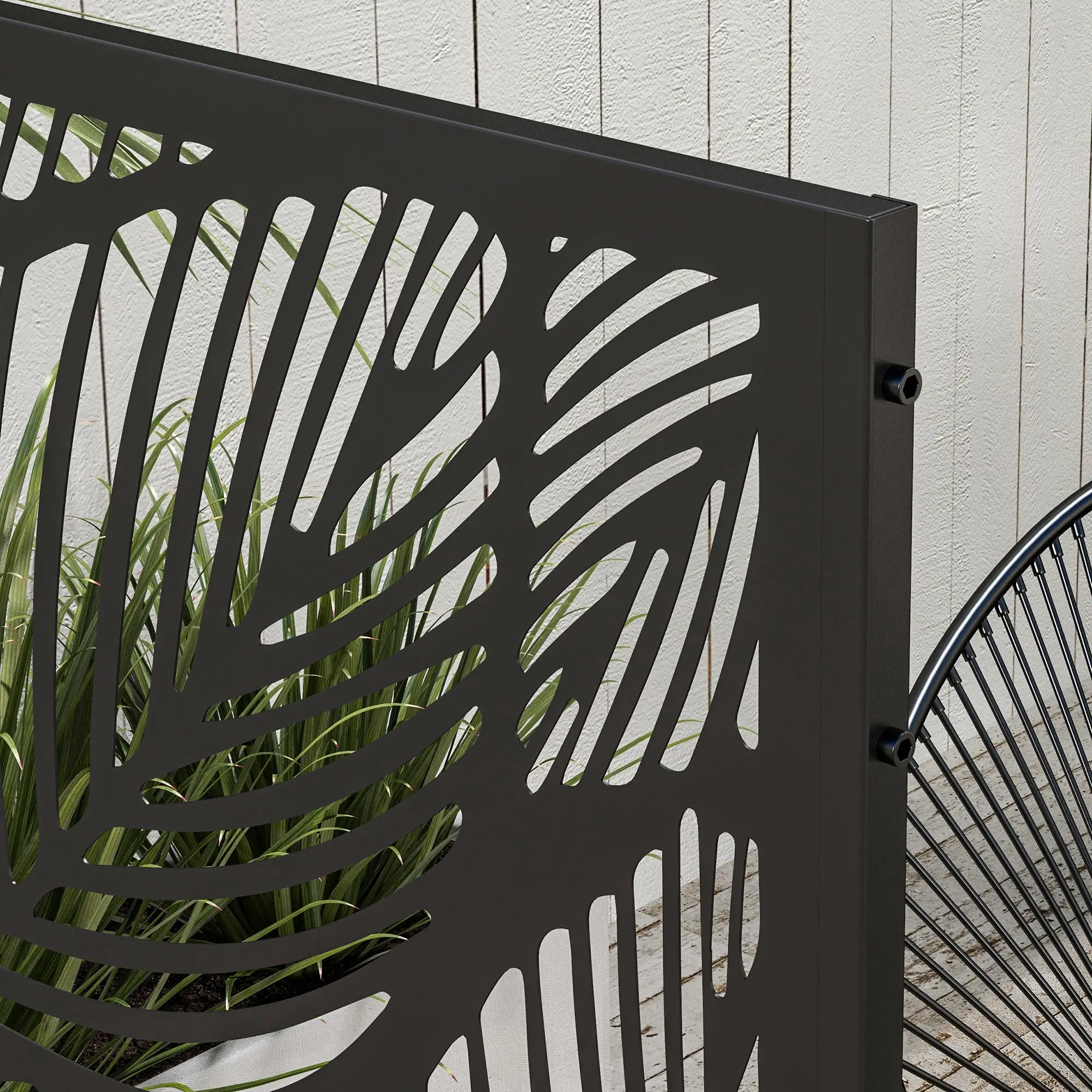 6.5FT Metal Privacy Screen, Leaf Style, Black - Image 9