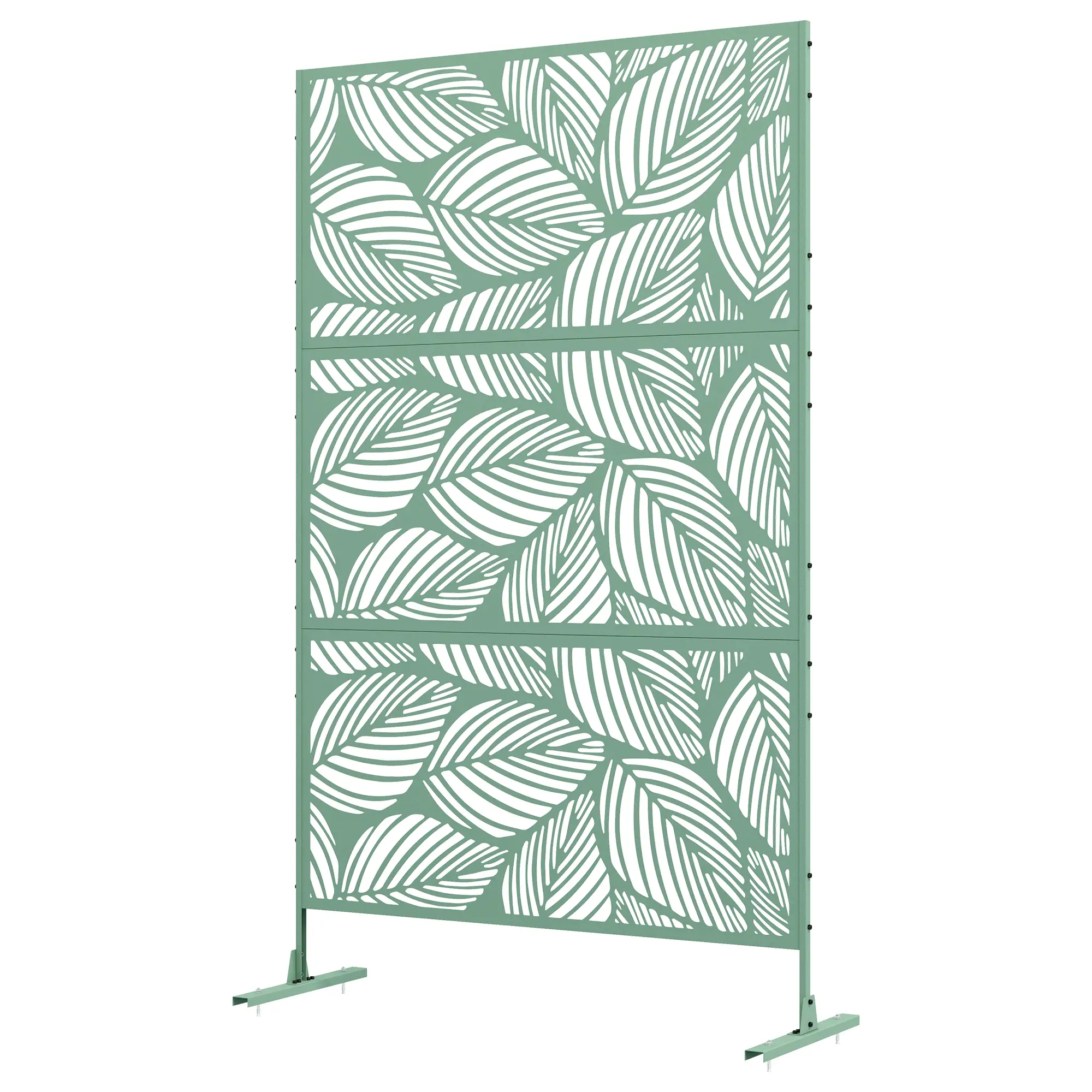 6.5FT Metal Privacy Screen, Leaf Style, Light Green