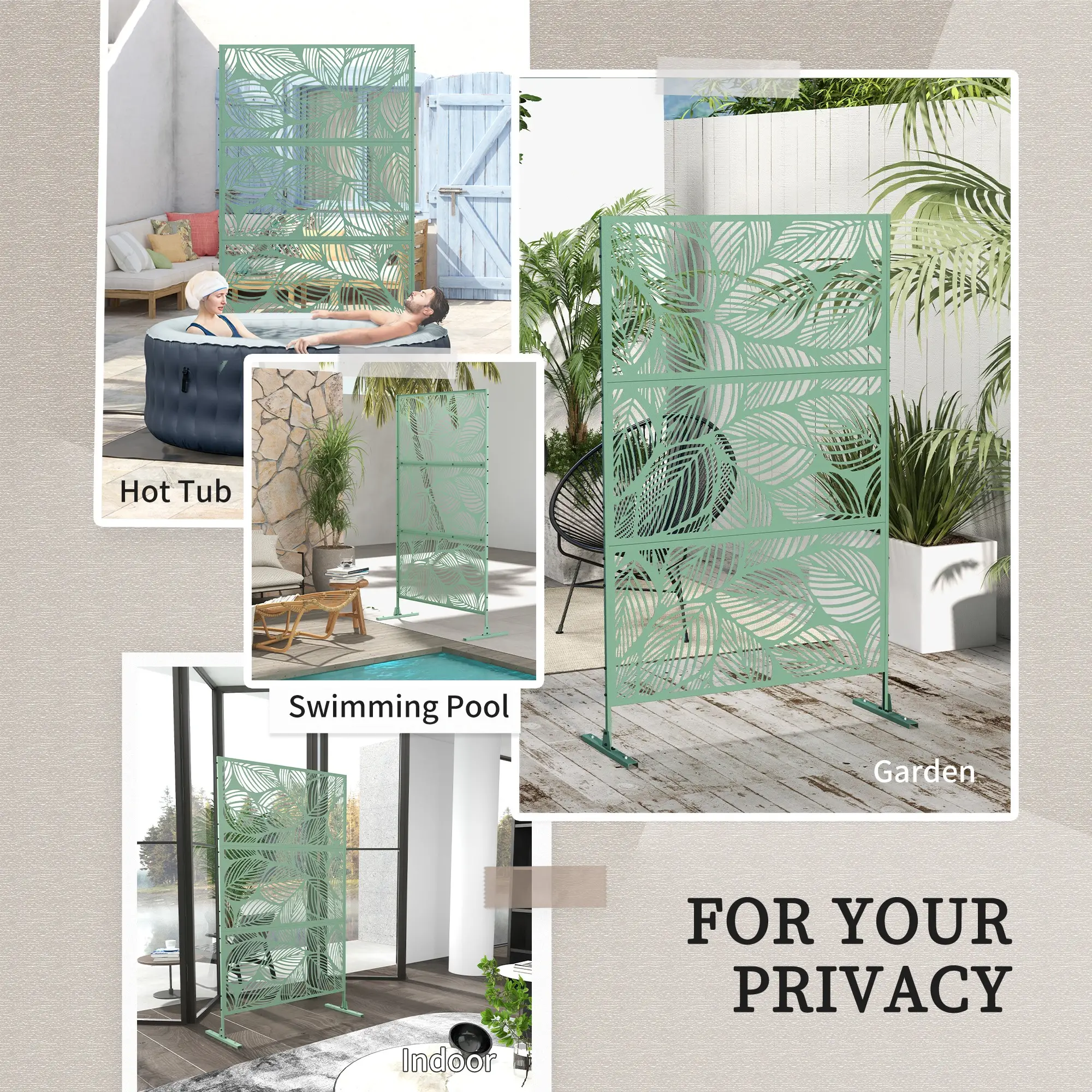 6.5FT Metal Privacy Screen, Leaf Style, Light Green - Image 6