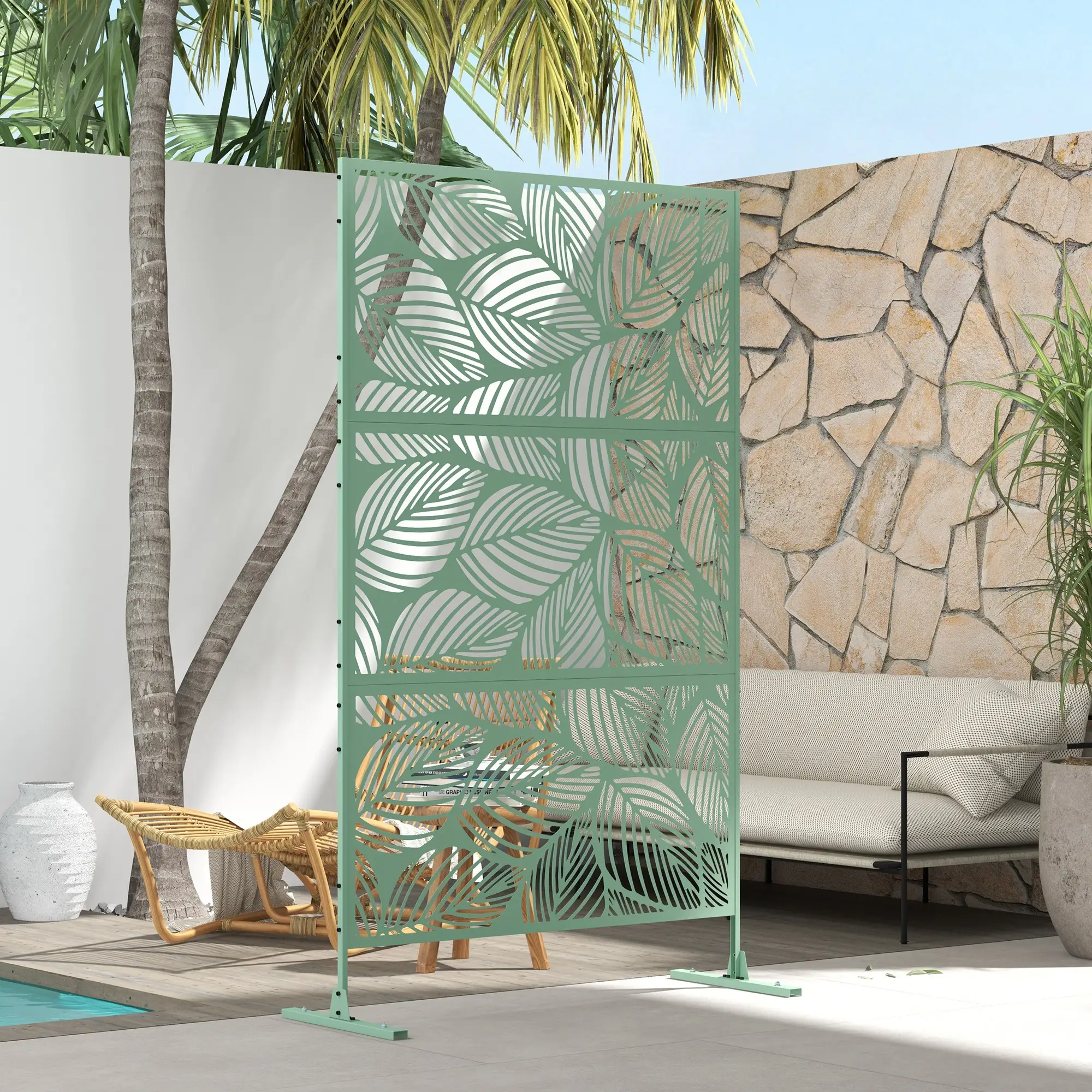 6.5FT Metal Privacy Screen, Leaf Style, Light Green - Image 7