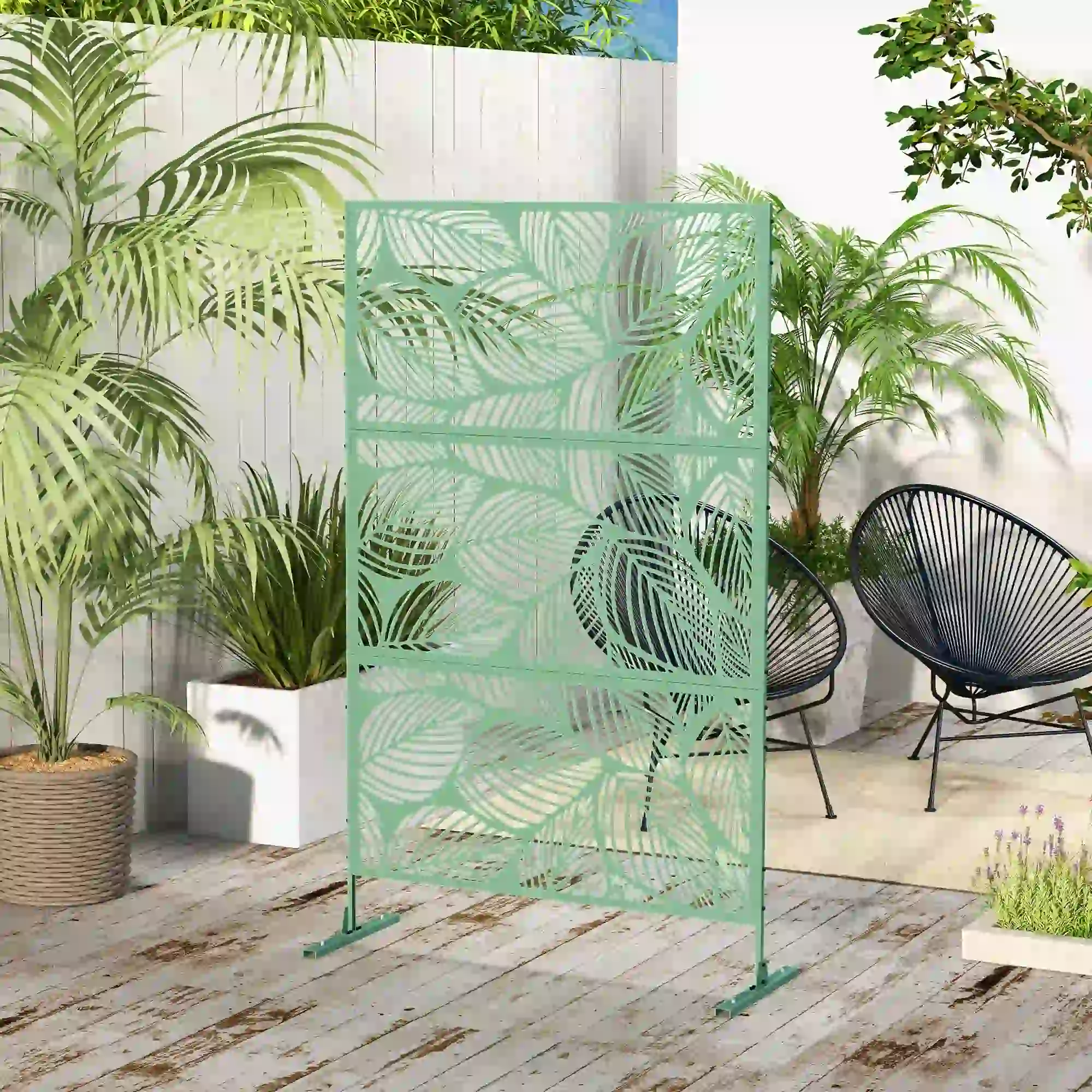 6.5FT Metal Privacy Screen, Leaf Style, Light Green - Image 8
