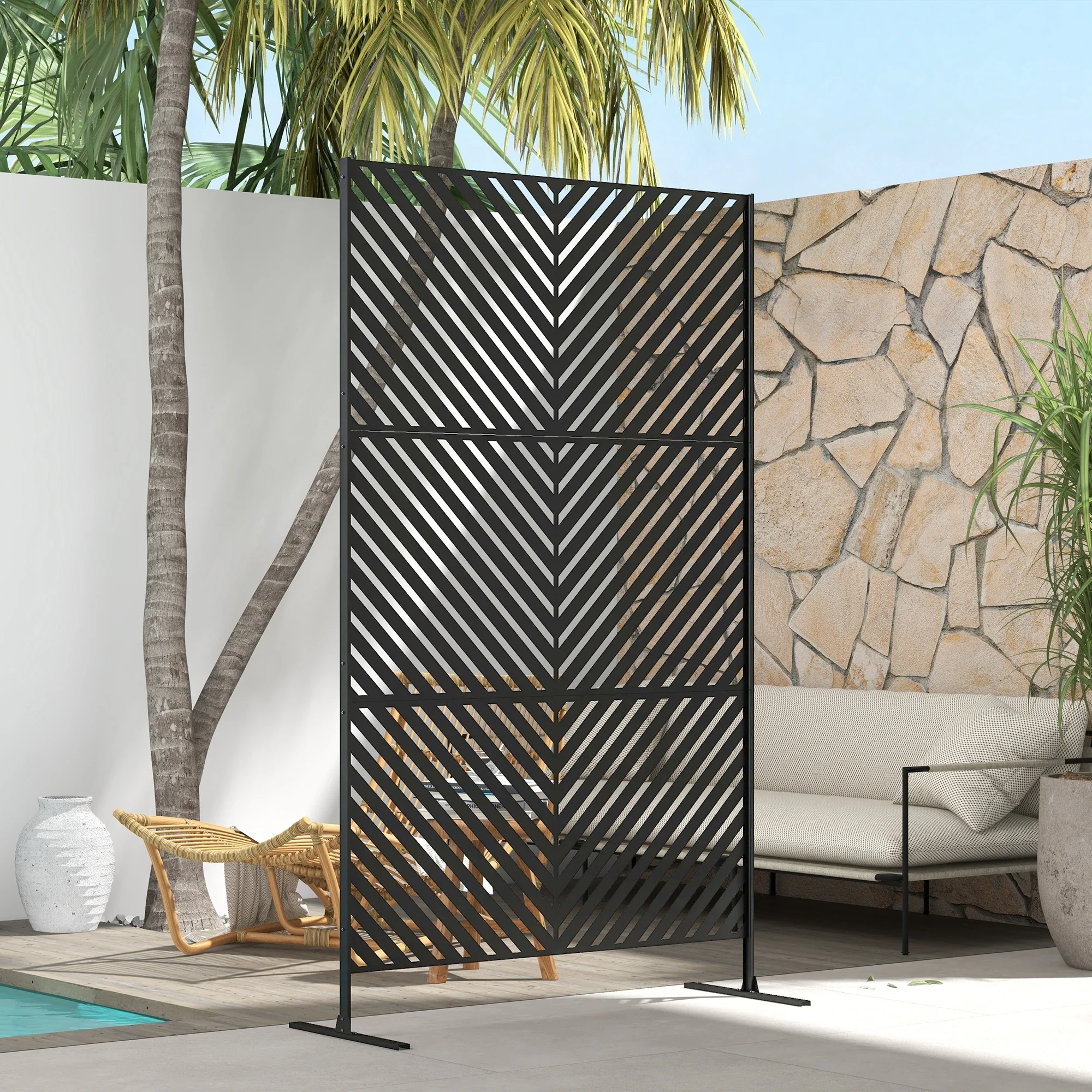6.5FT Metal Privacy Screen, Triangle Style, Black - Image 2