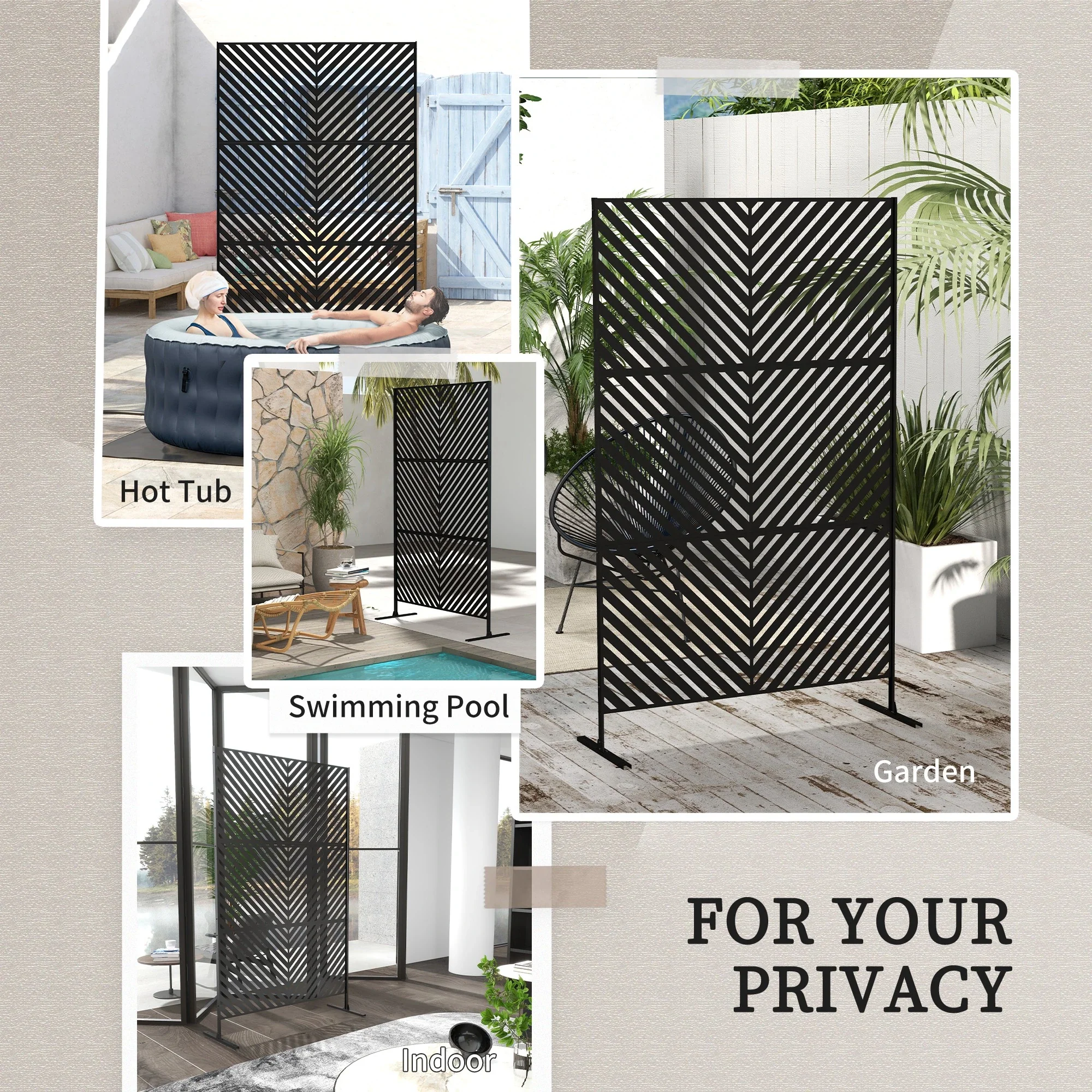 6.5FT Metal Privacy Screen, Triangle Style, Black - Image 6