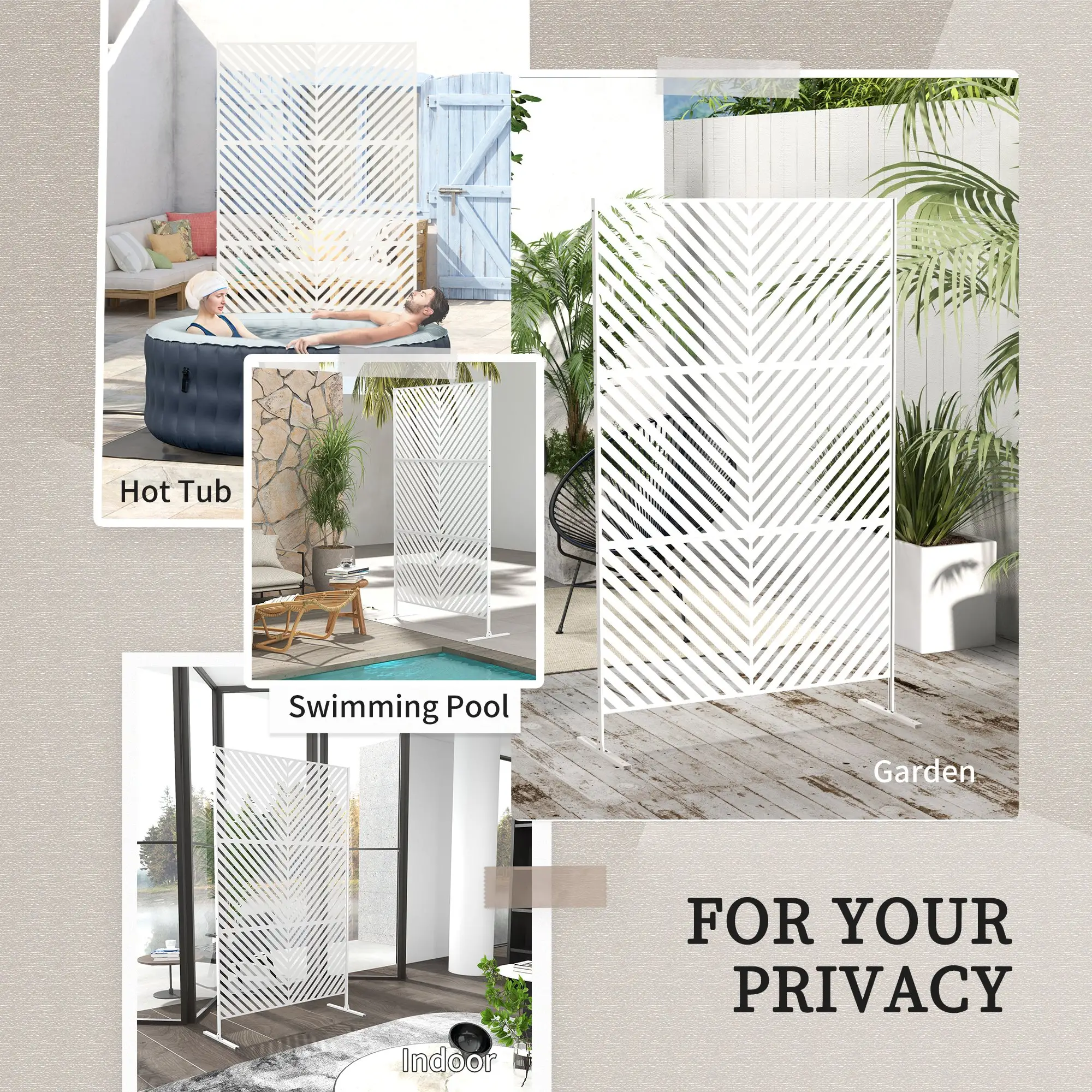 6.5FT Metal Privacy Screen, Triangle Style, White - Image 6