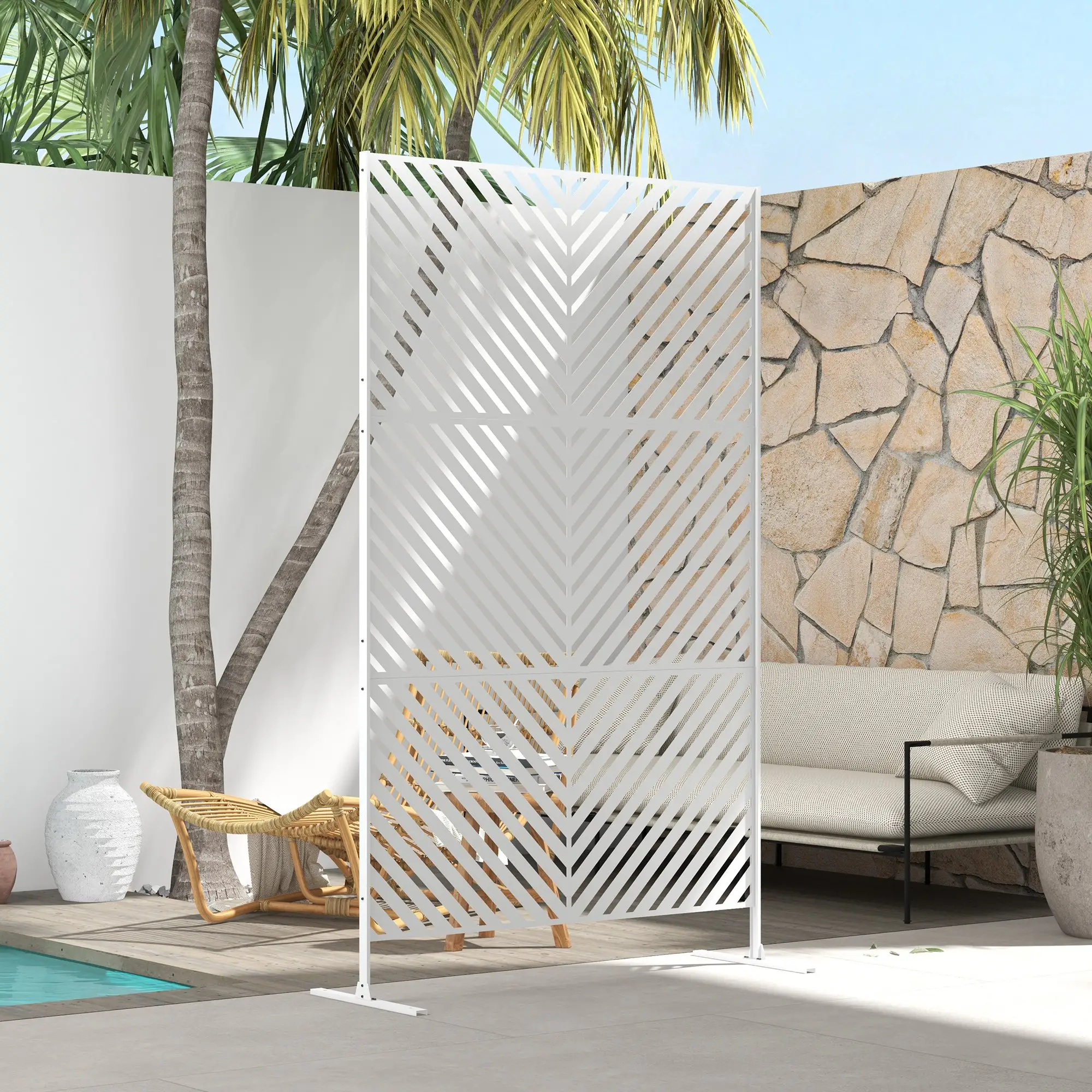 6.5FT Metal Privacy Screen, Triangle Style, White - Image 7