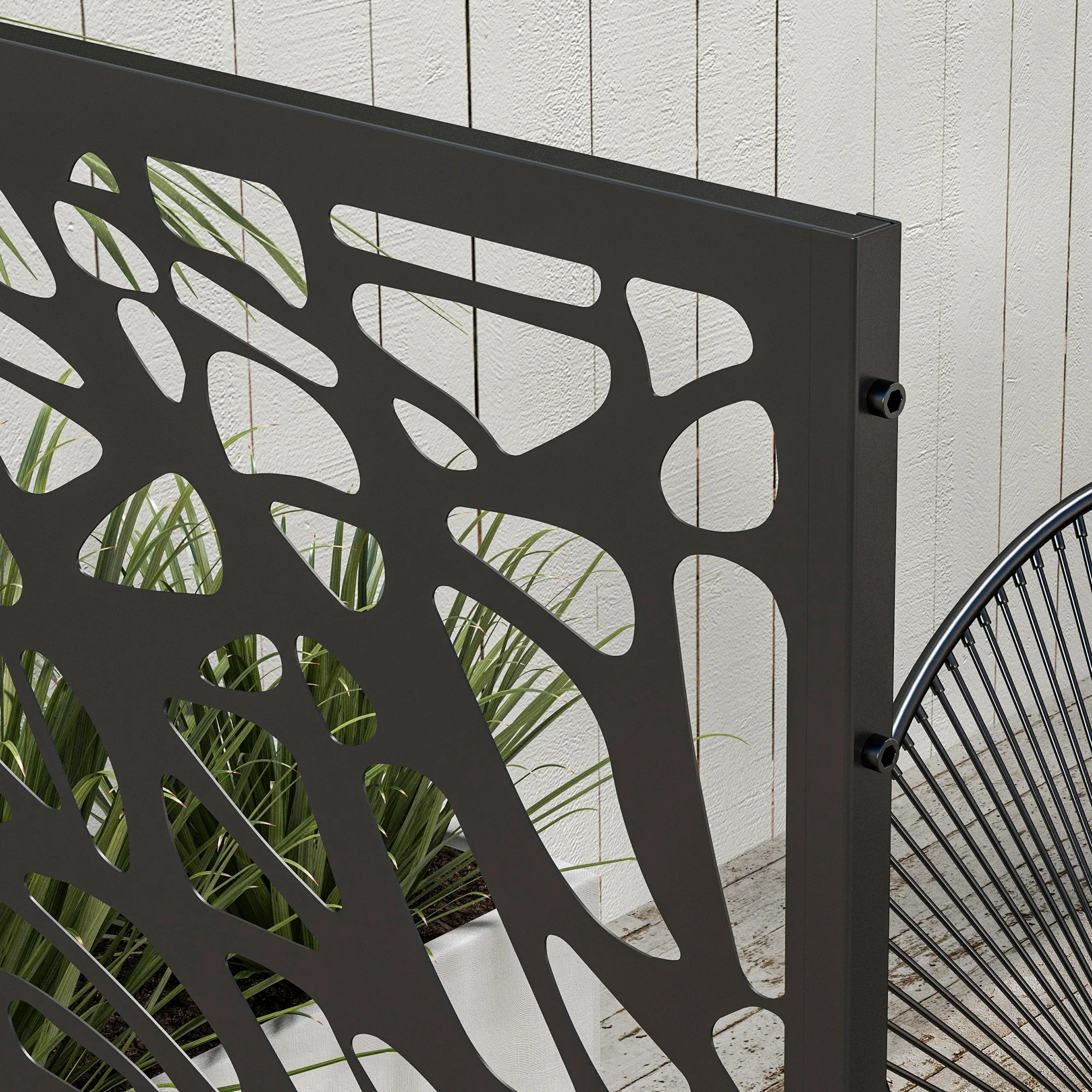 6.5FT Metal Privacy Screen, Twisted Line Style, Black - Image 10