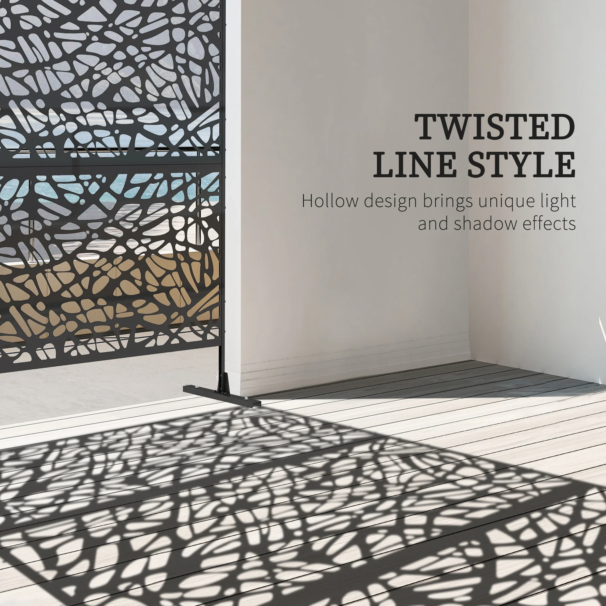 6.5FT Metal Privacy Screen, Twisted Line Style, Black - Image 4