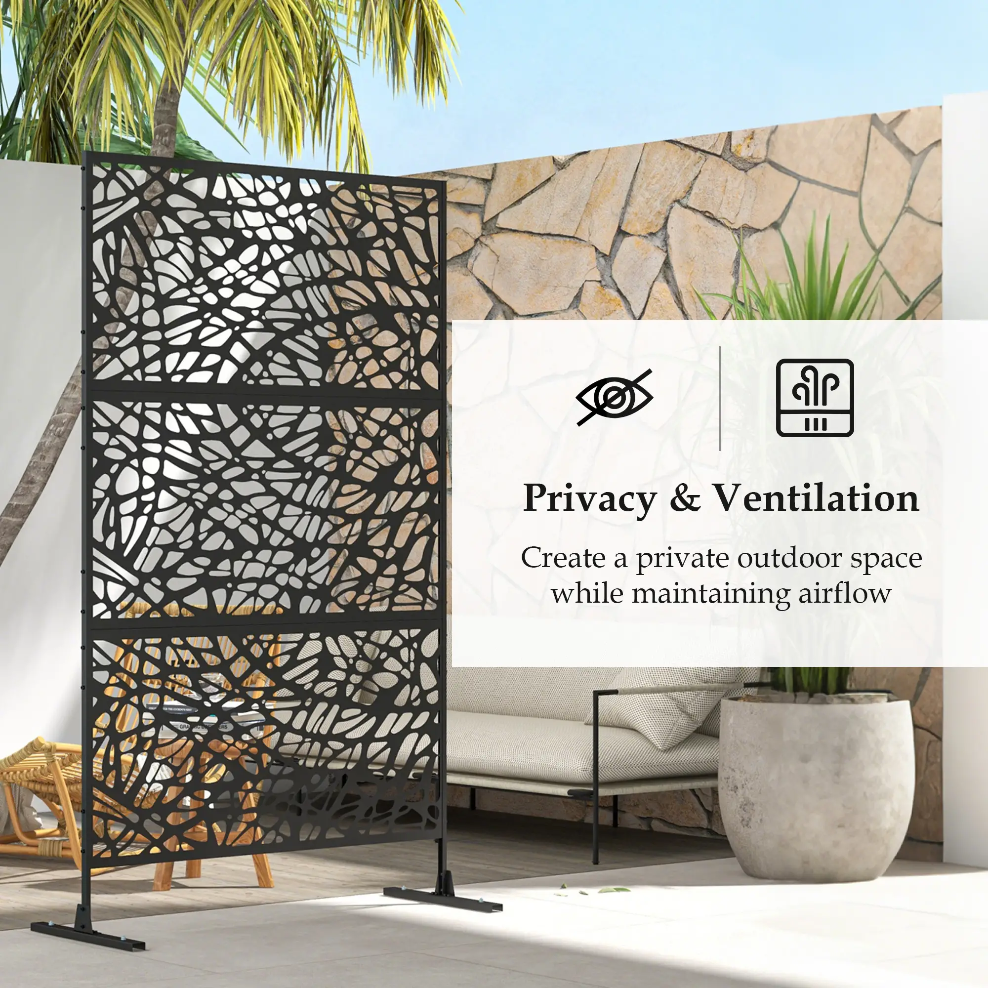 6.5FT Metal Privacy Screen, Twisted Line Style, Black - Image 7