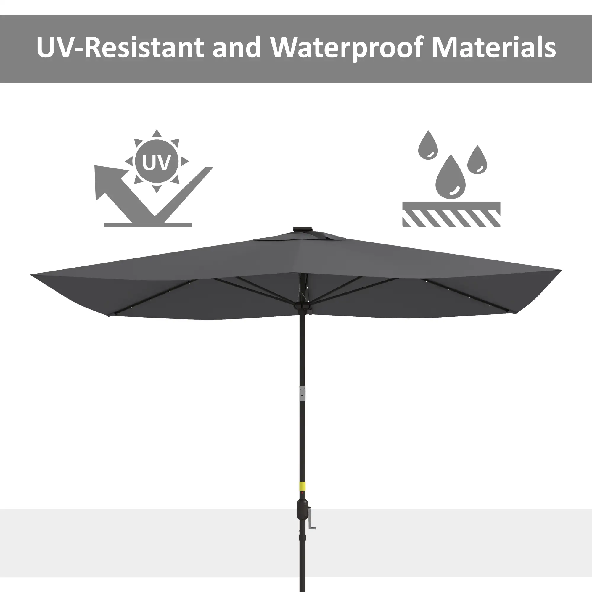 6.5x10ft Dark Grey Tilt Aluminum Patio Umbrella, Solar Powered LEDs, Dark Grey - Image 4